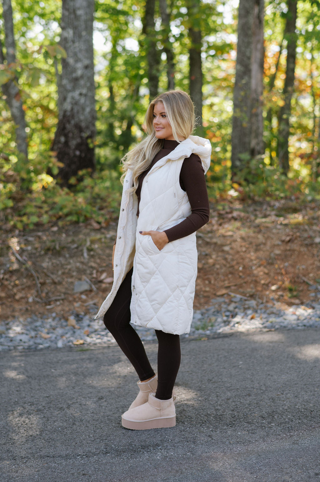 Leigh Quilted Long Vest- Cream