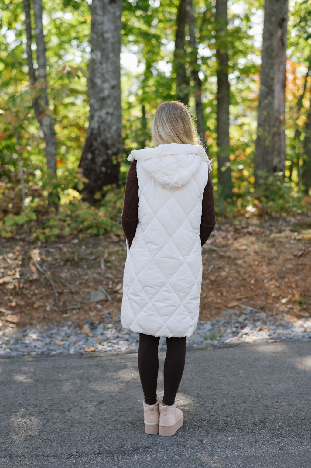 Leigh Quilted Long Vest- Cream