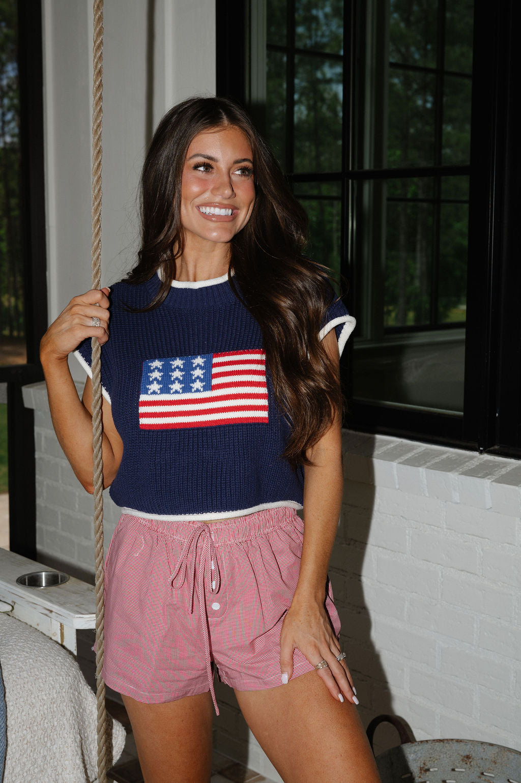 Patriotic Boxy Sweater-Navy