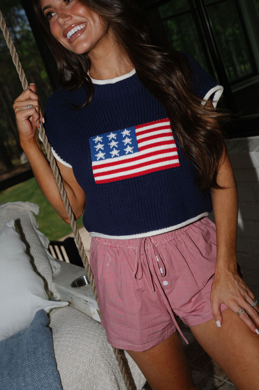 Patriotic Boxy Sweater-Navy