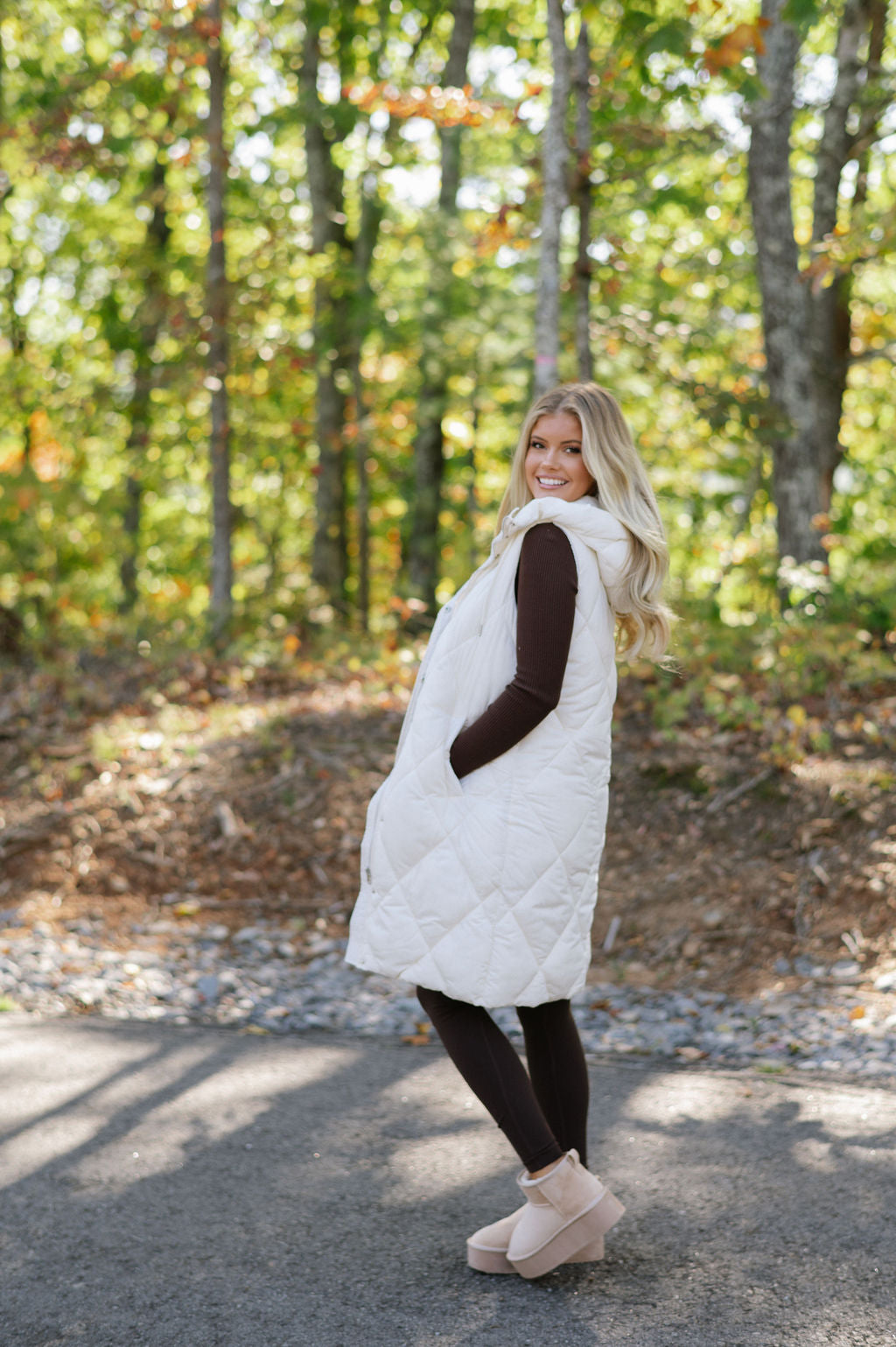 Leigh Quilted Long Vest- Cream