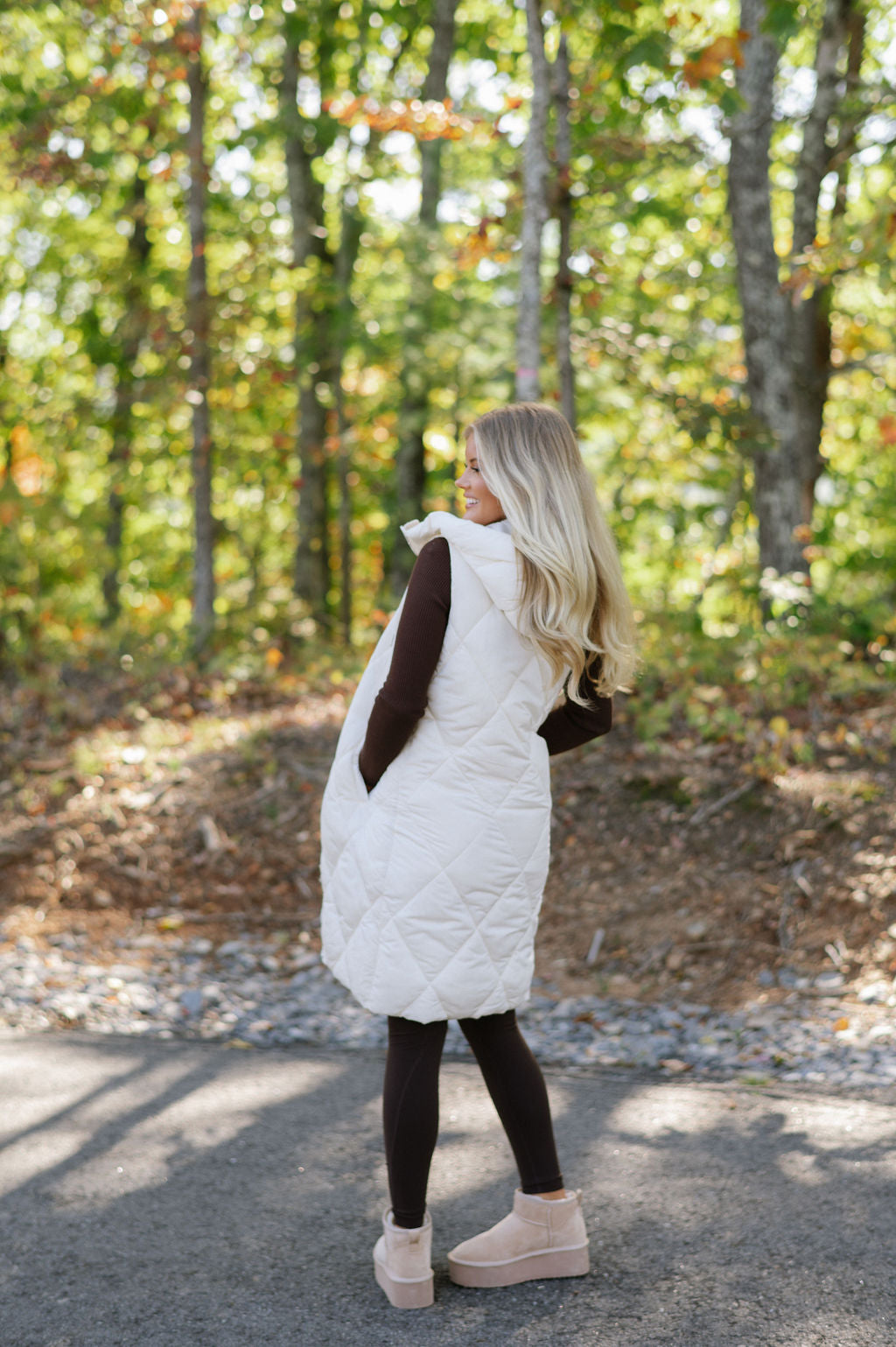 Leigh Quilted Long Vest- Cream