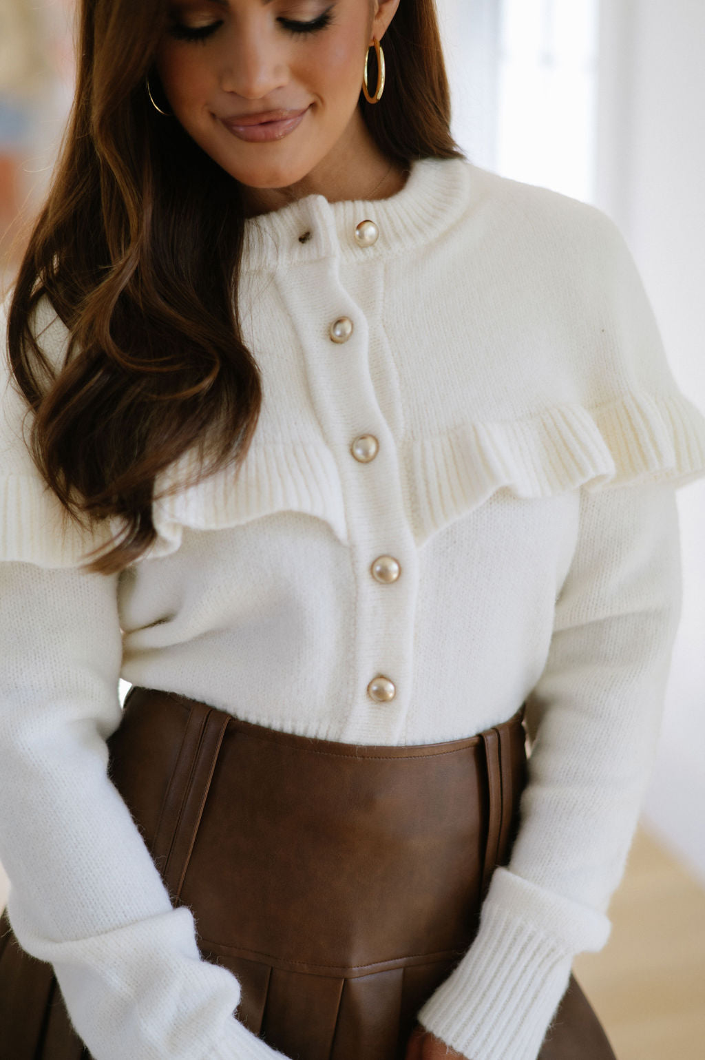 Ruffle Cape Cardigan-Cream