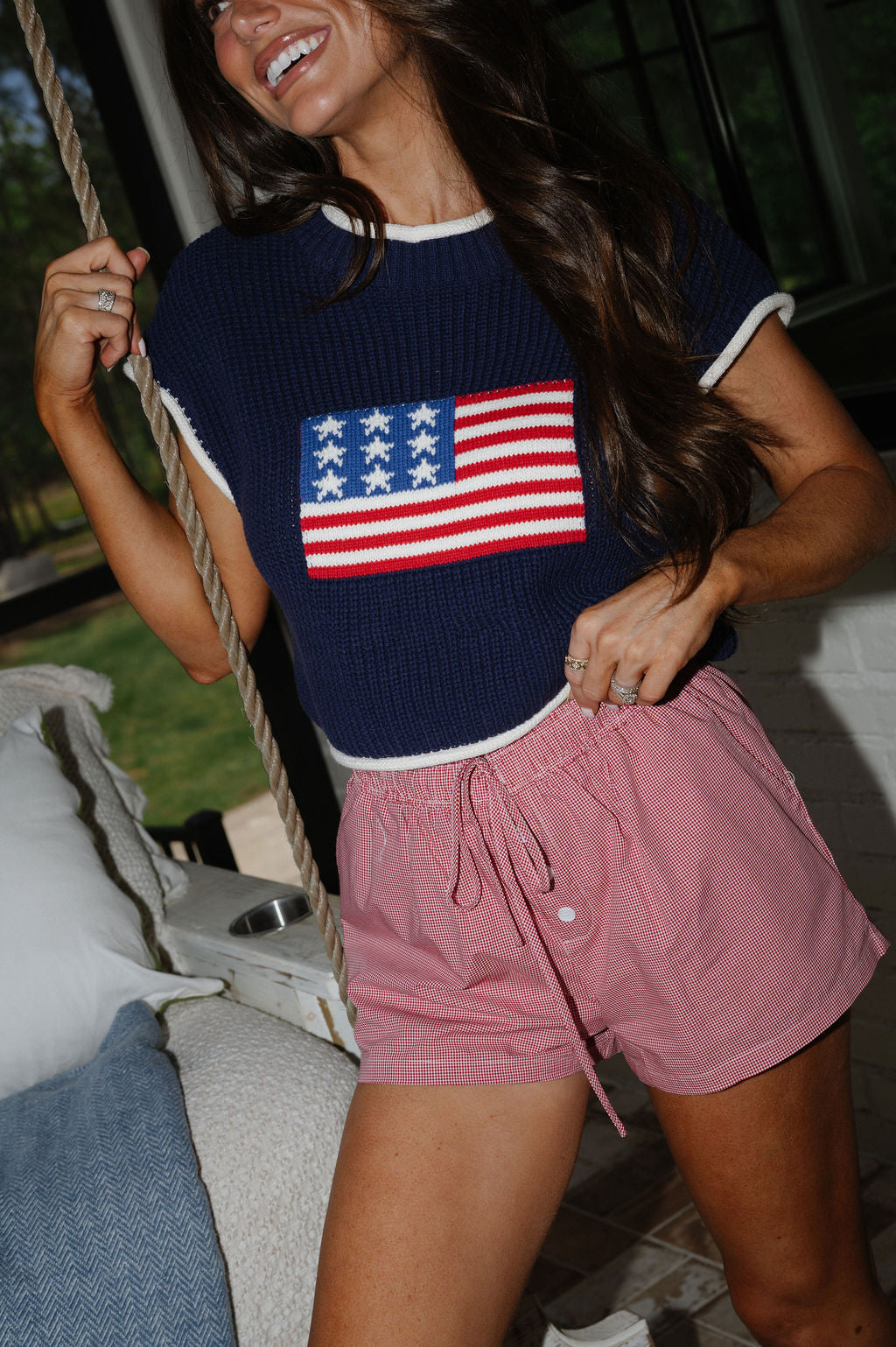 Patriotic Boxy Sweater-Navy