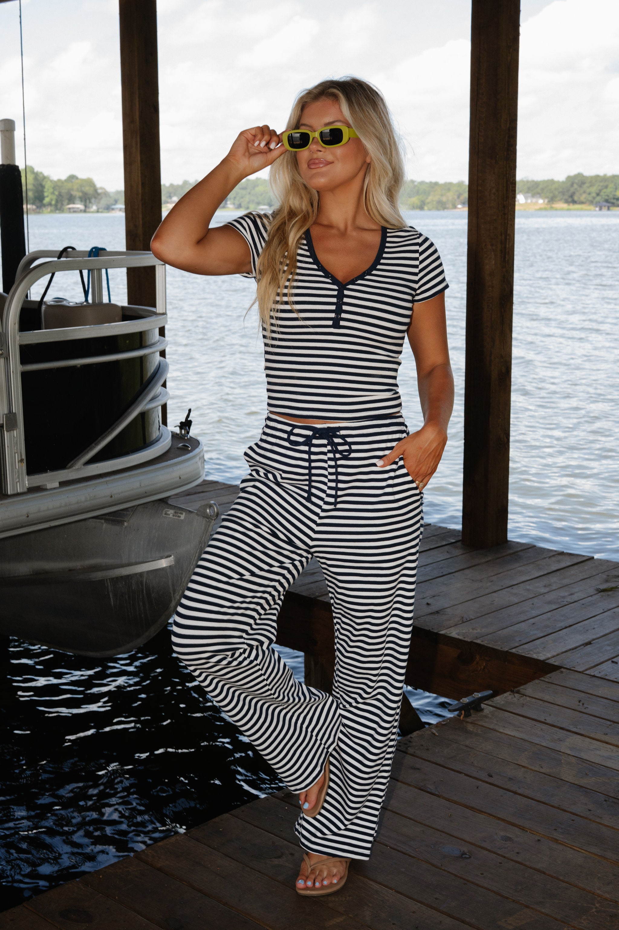 Samson Striped Pants Set-Navy