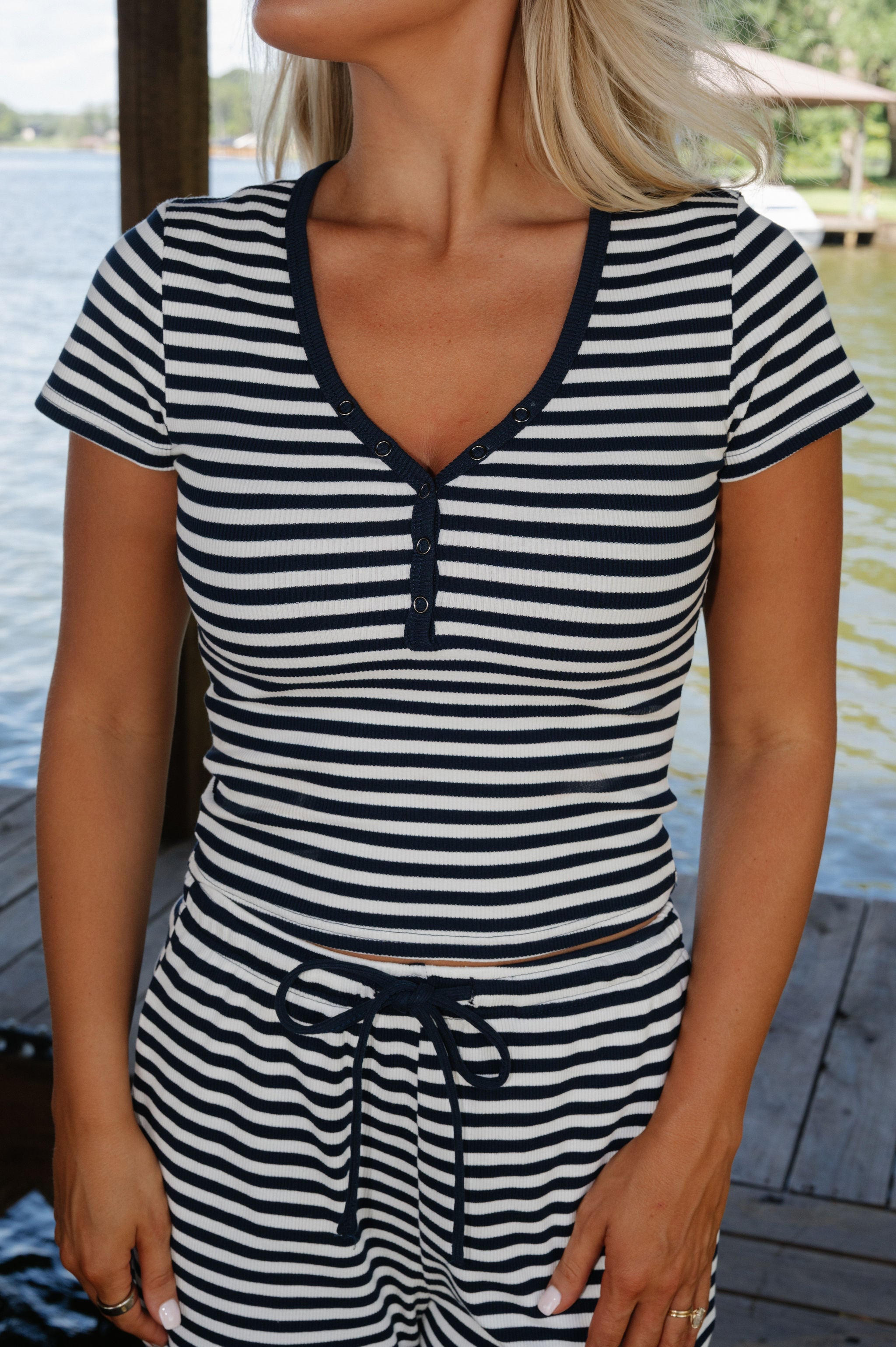 Samson Striped Pants Set-Navy