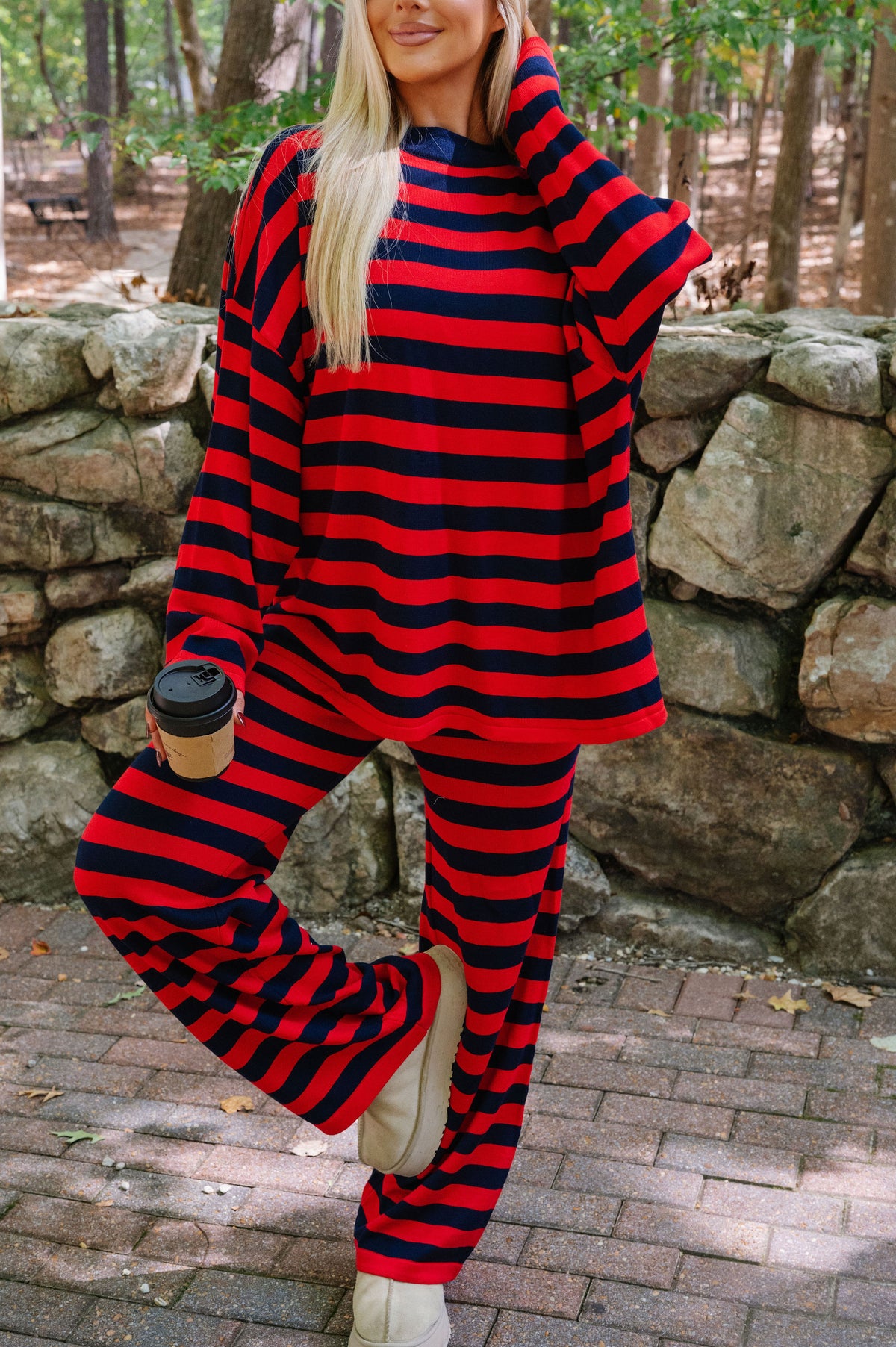 Bella Striped Knit Set-Navy/Red