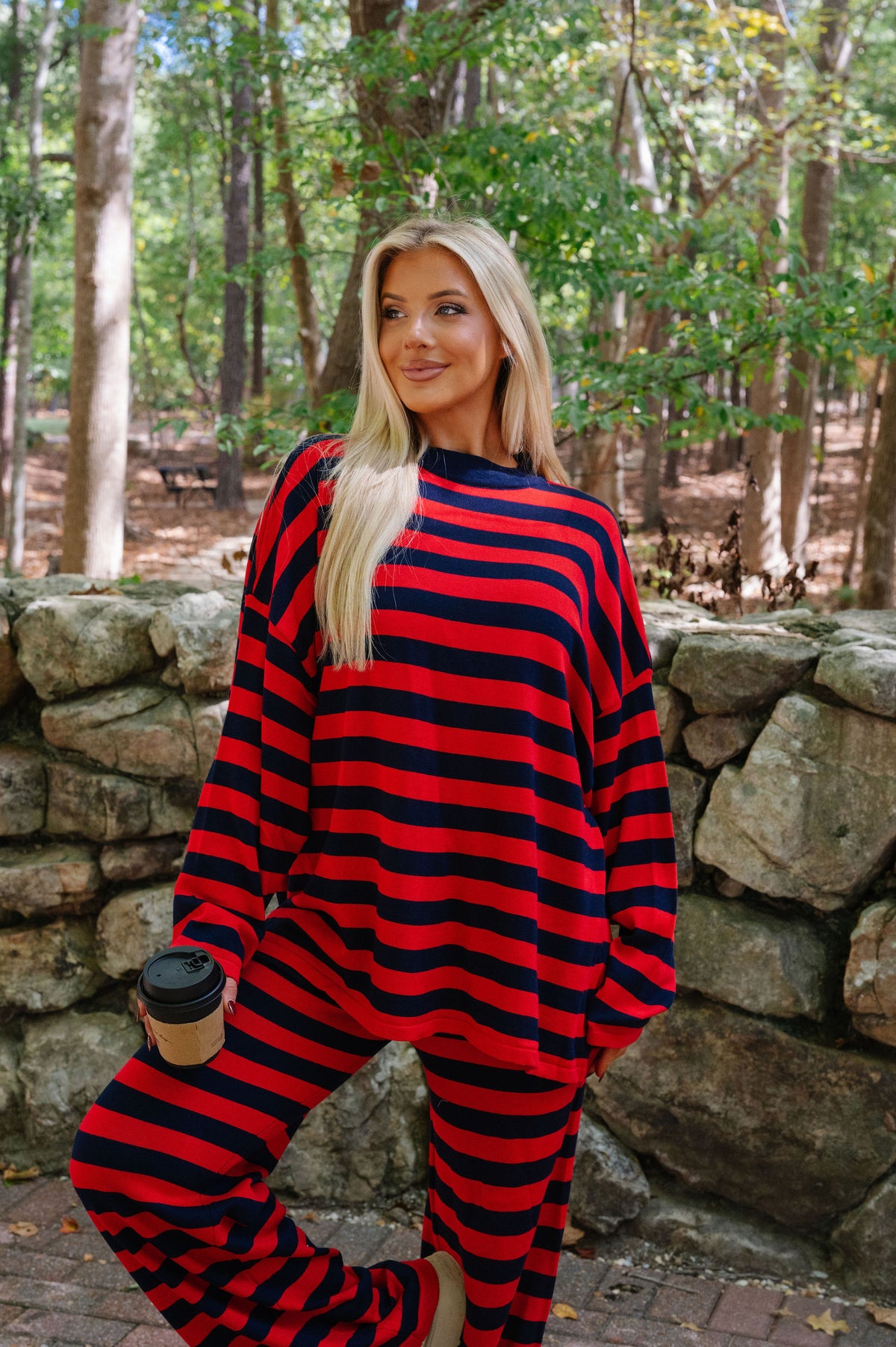 Bella Striped Knit Set-Navy/Red