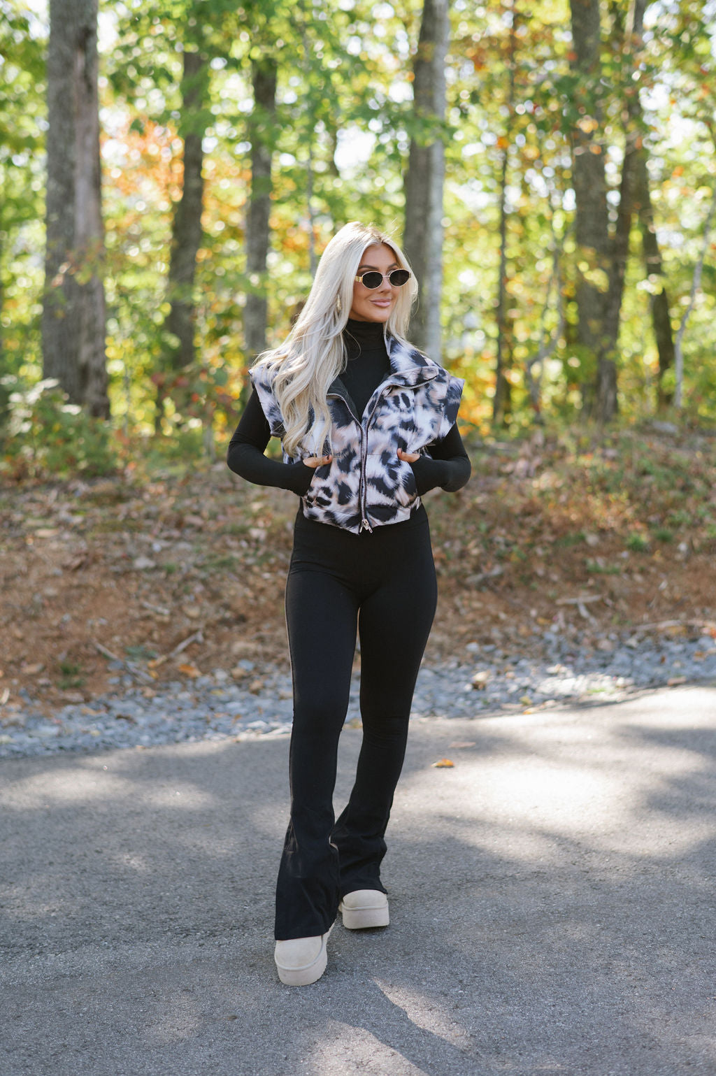 Animal Print Cropped Puffer Vest