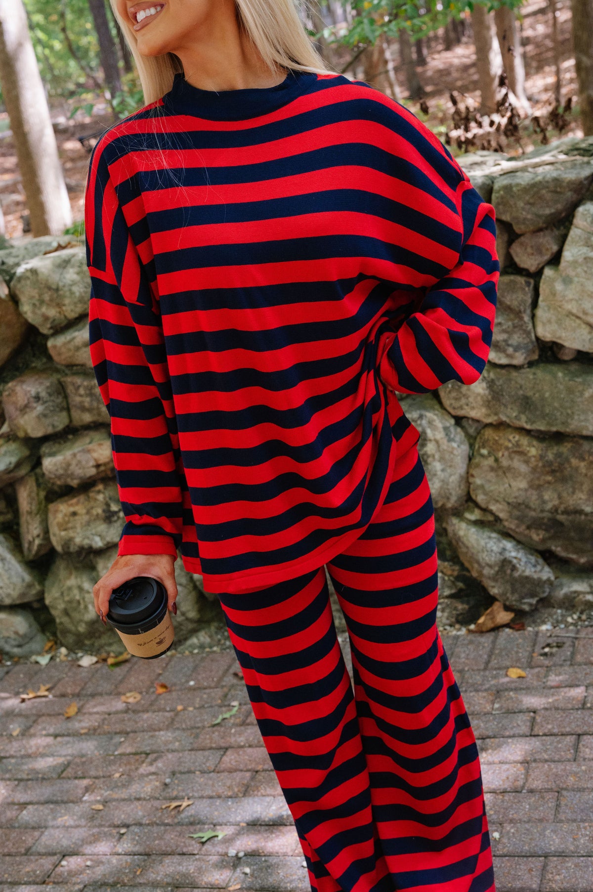 Bella Striped Knit Set-Navy/Red