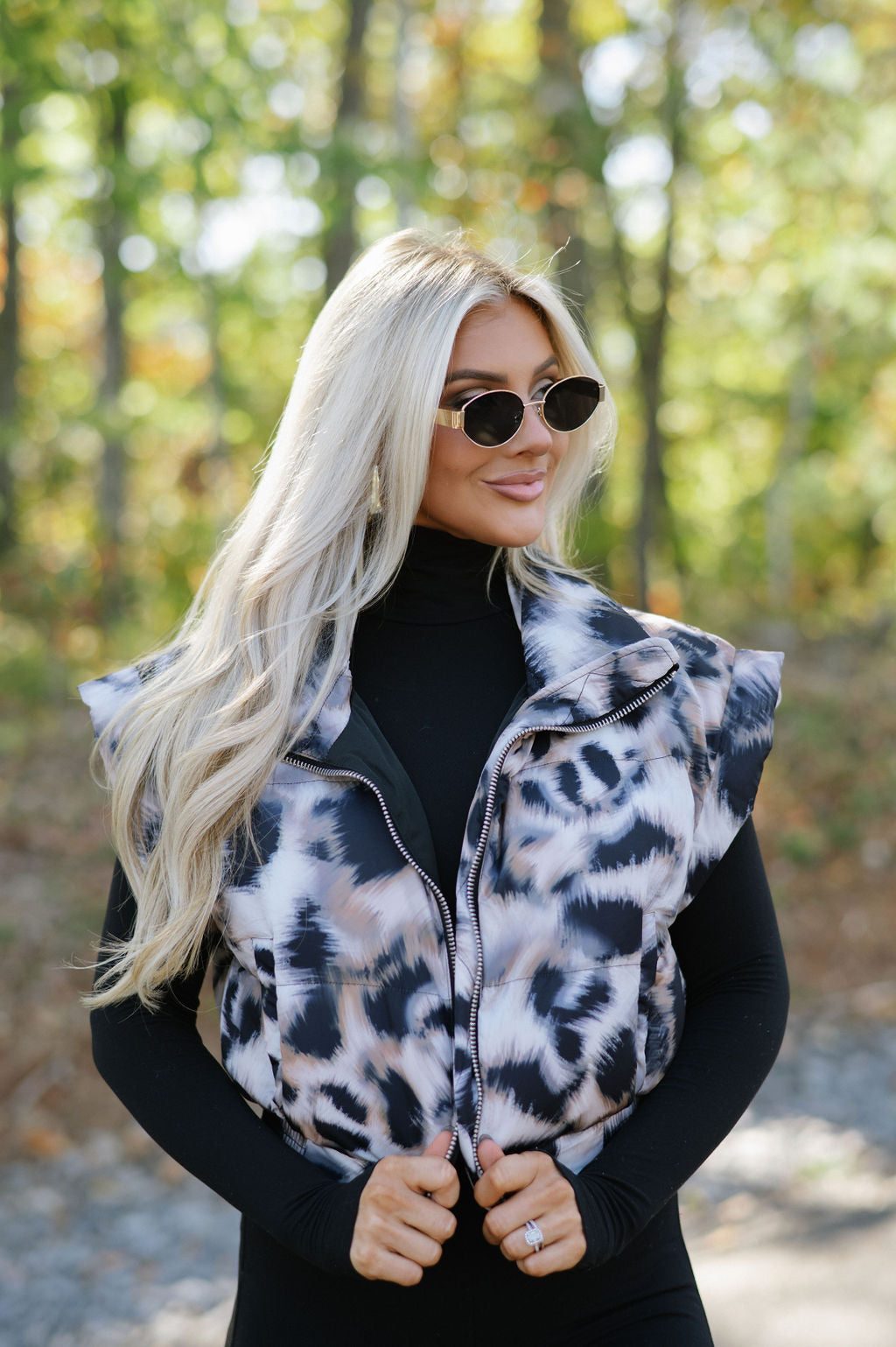 Animal Print Cropped Puffer Vest