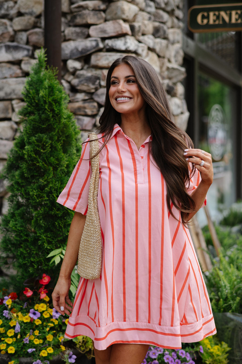 Mia Shirt Dress-Coral/Peachy Pink