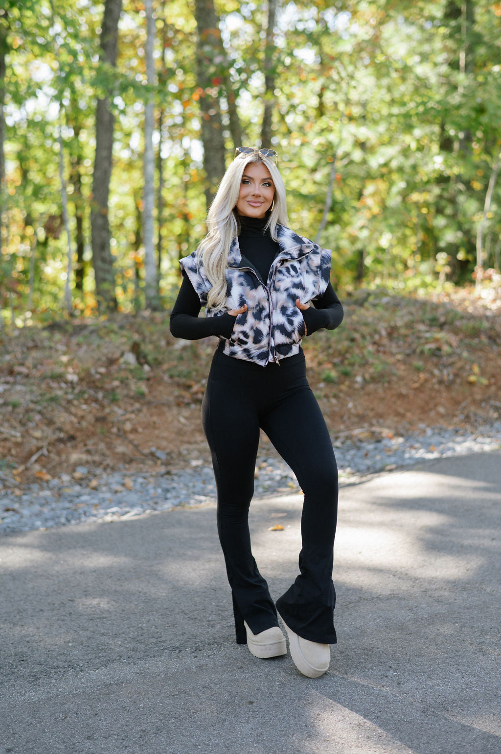 Animal Print Cropped Puffer Vest