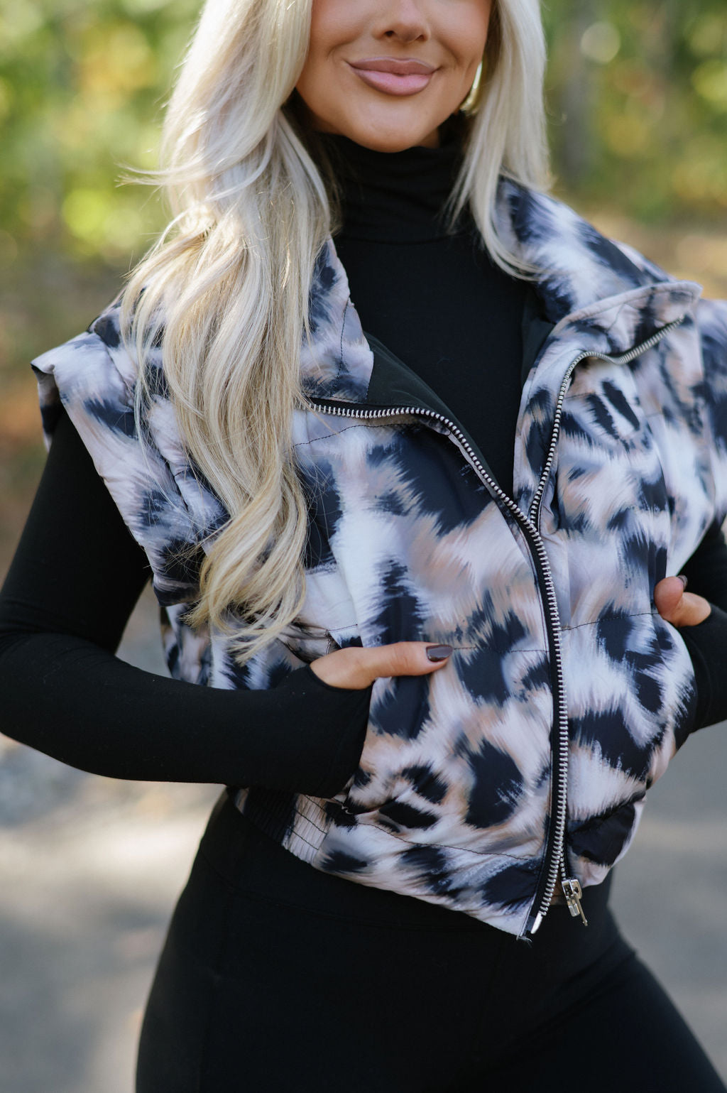 Animal Print Cropped Puffer Vest