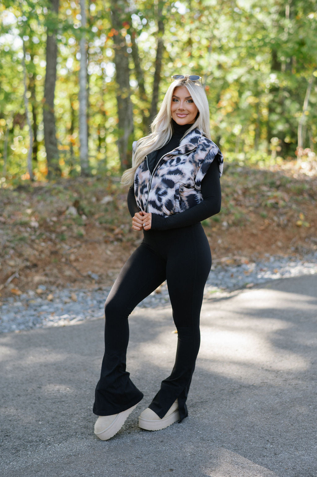 Animal Print Cropped Puffer Vest