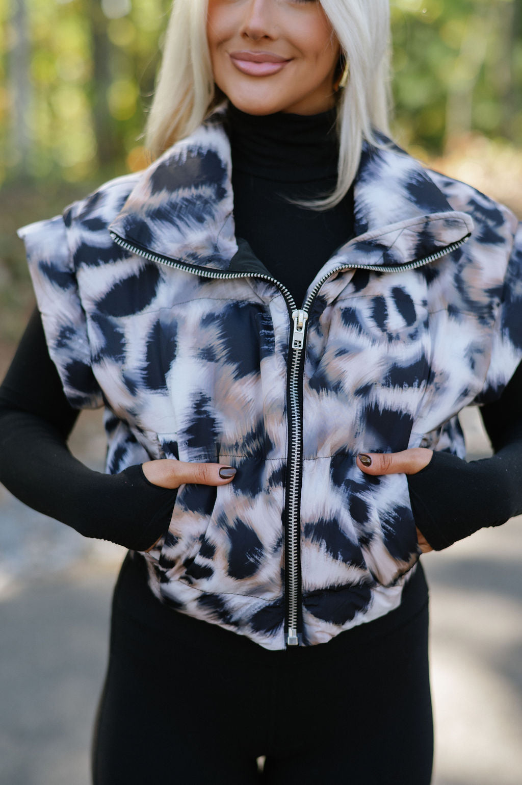 Animal Print Cropped Puffer Vest