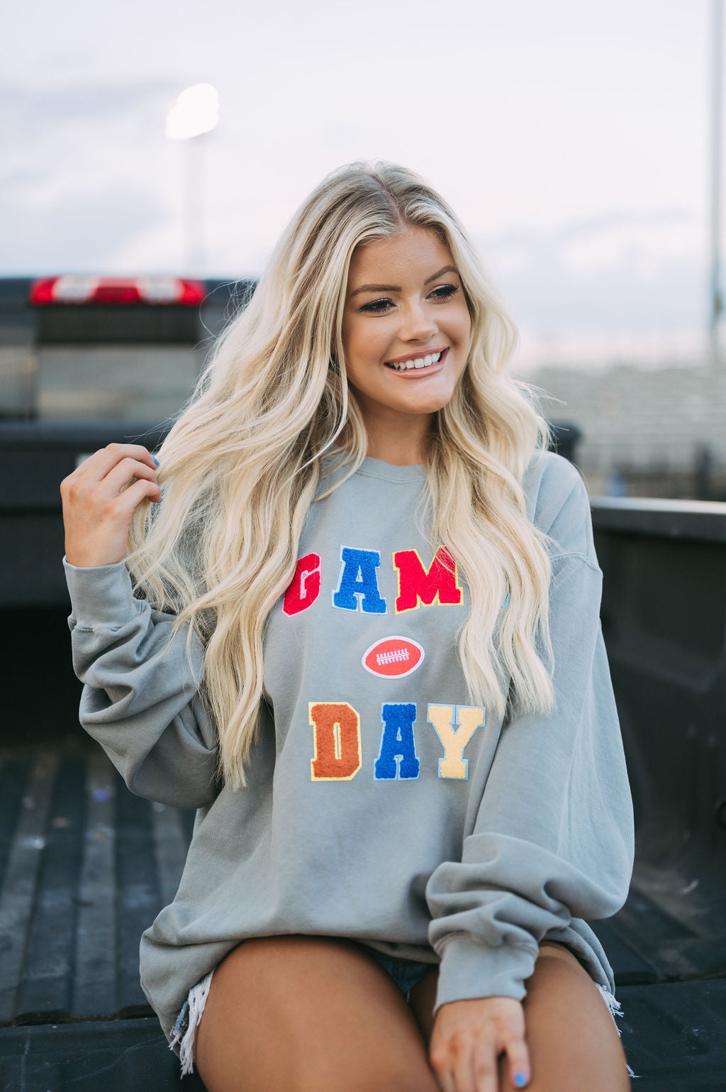 Game Day Patch Sweatshirt- Grey