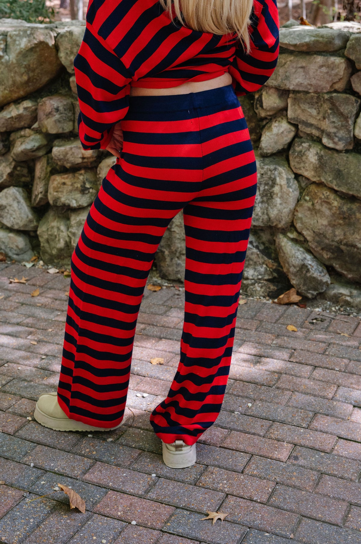 Bella Striped Knit Set-Navy/Red