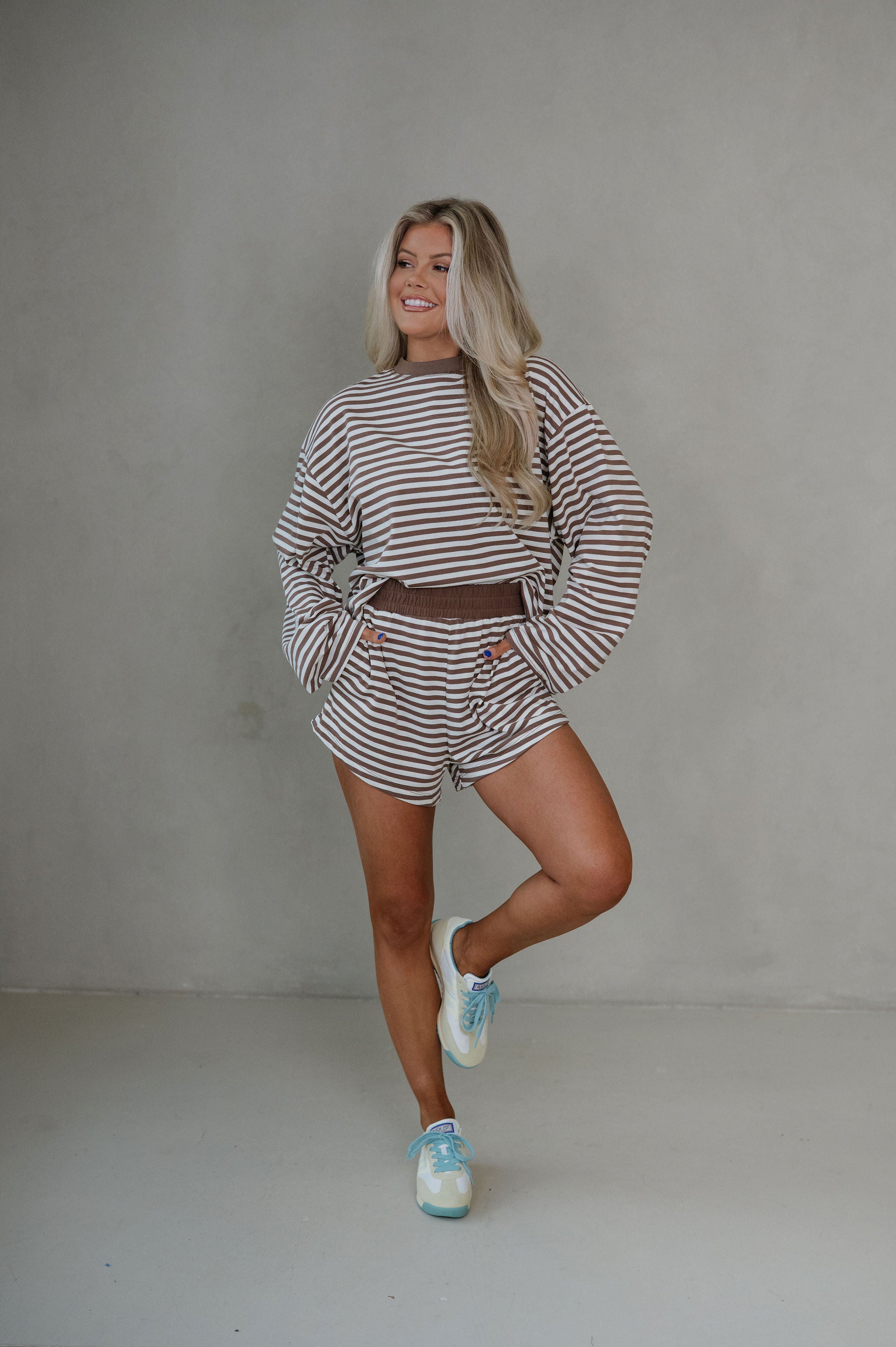 Anna Striped Shorts Set-Brown/Yellow