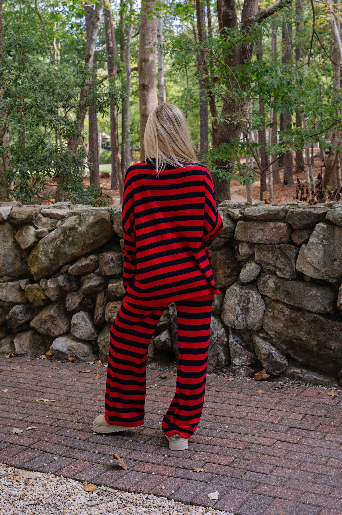 Bella Striped Knit Set-Navy/Red