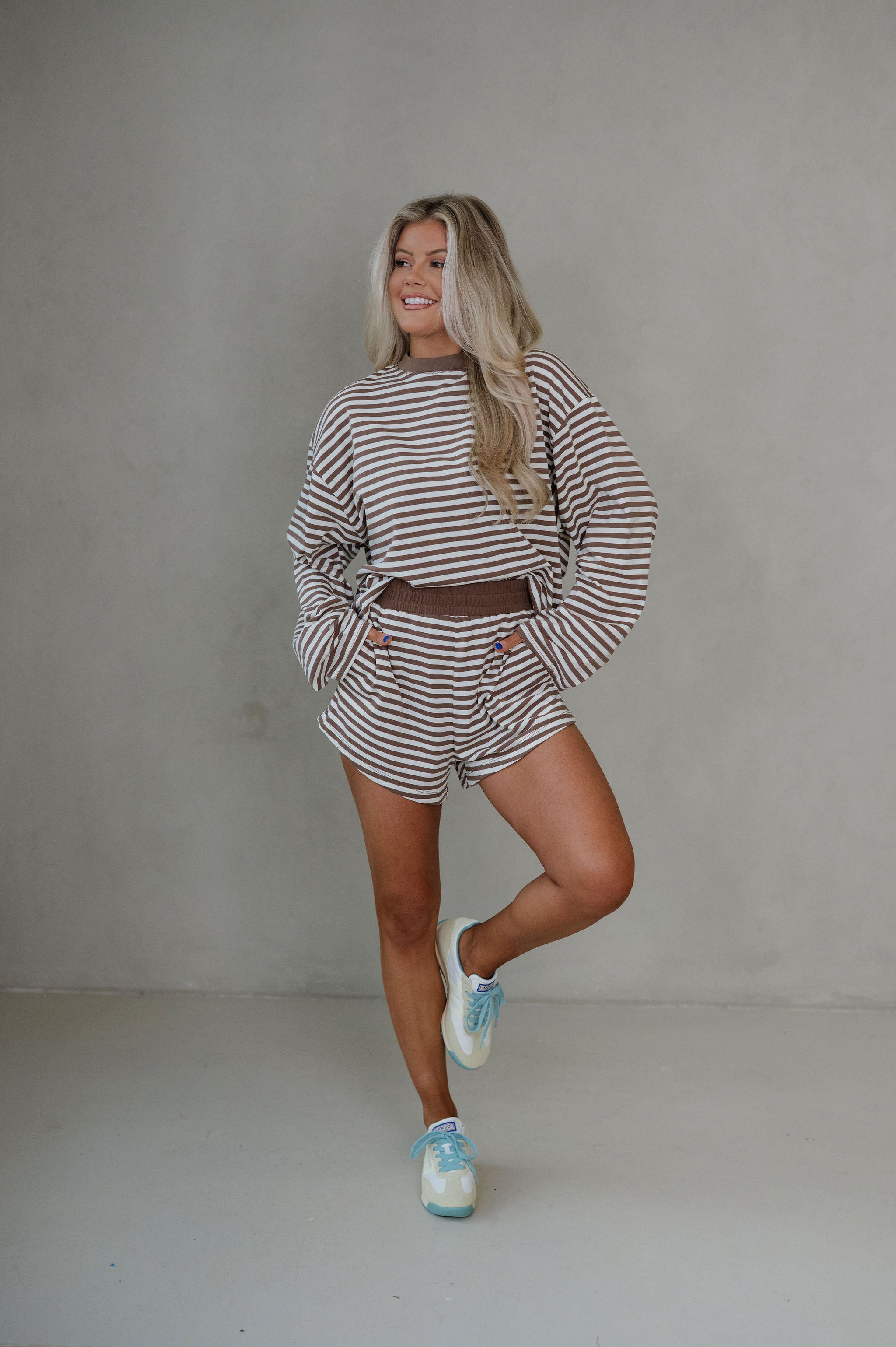 Anna Striped Shorts Set-Brown/Yellow