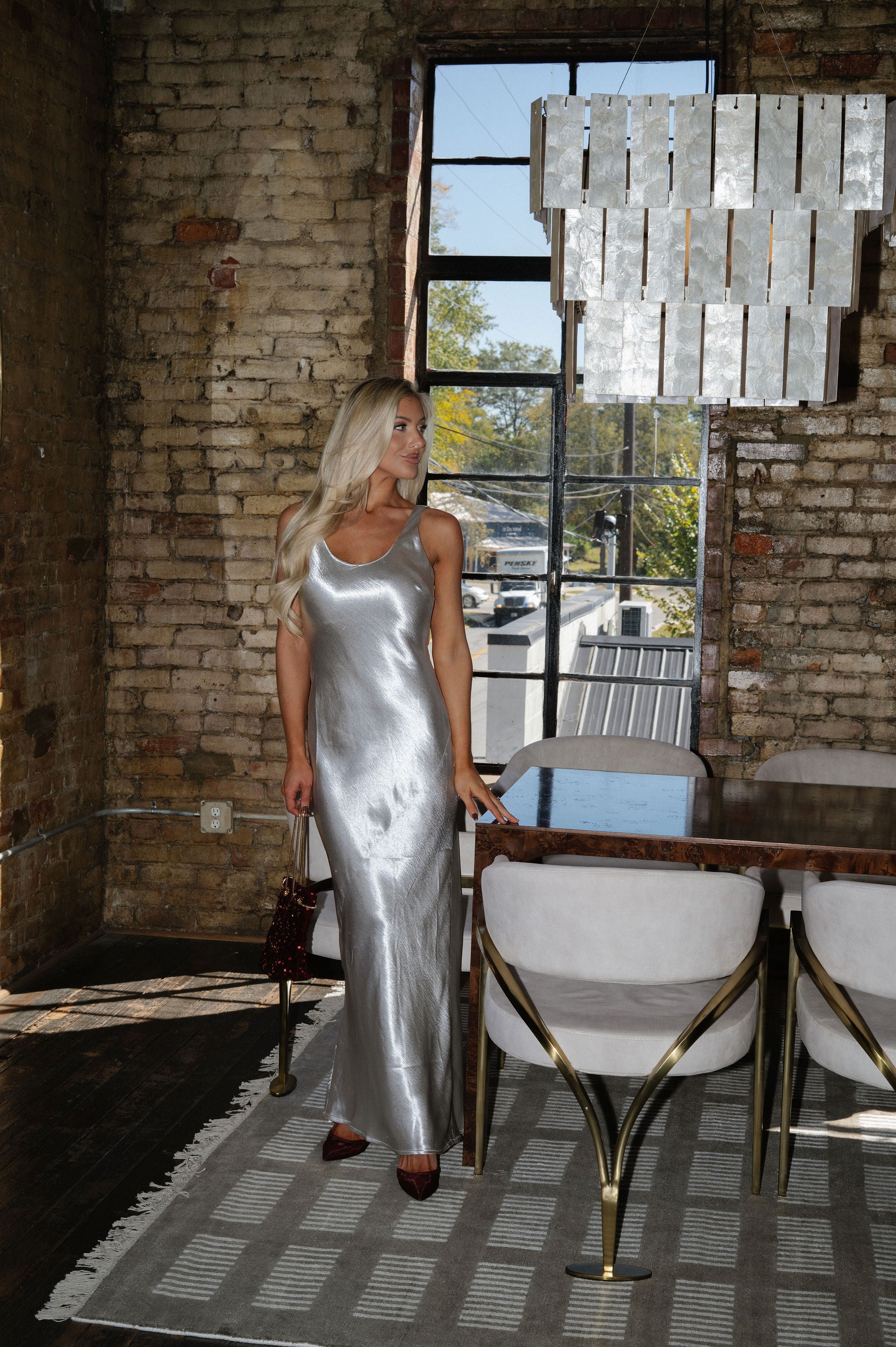 Elegant Maxi Party Dress-Silver