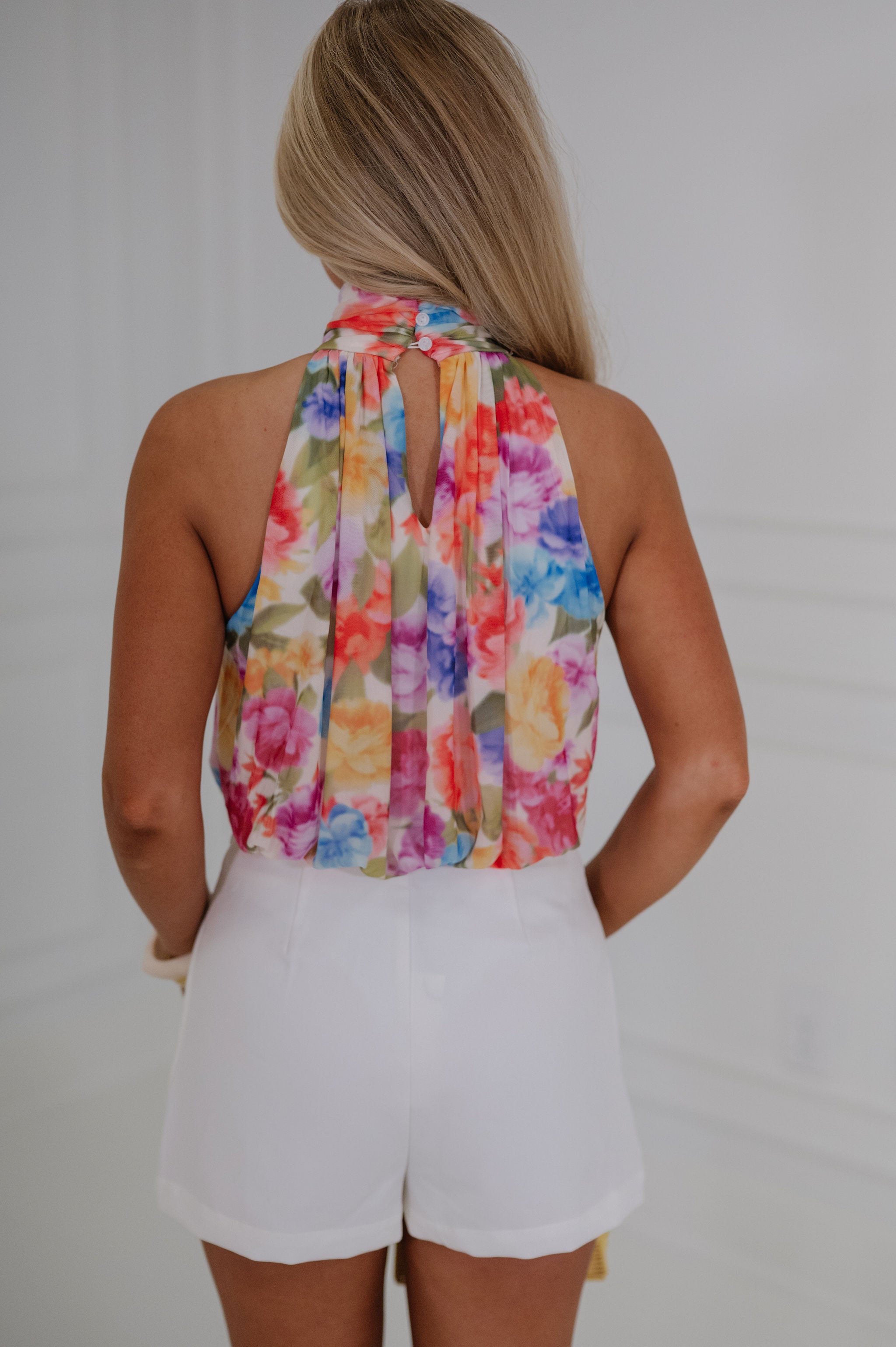 Halter Mock Neck Bodysuit-Floral