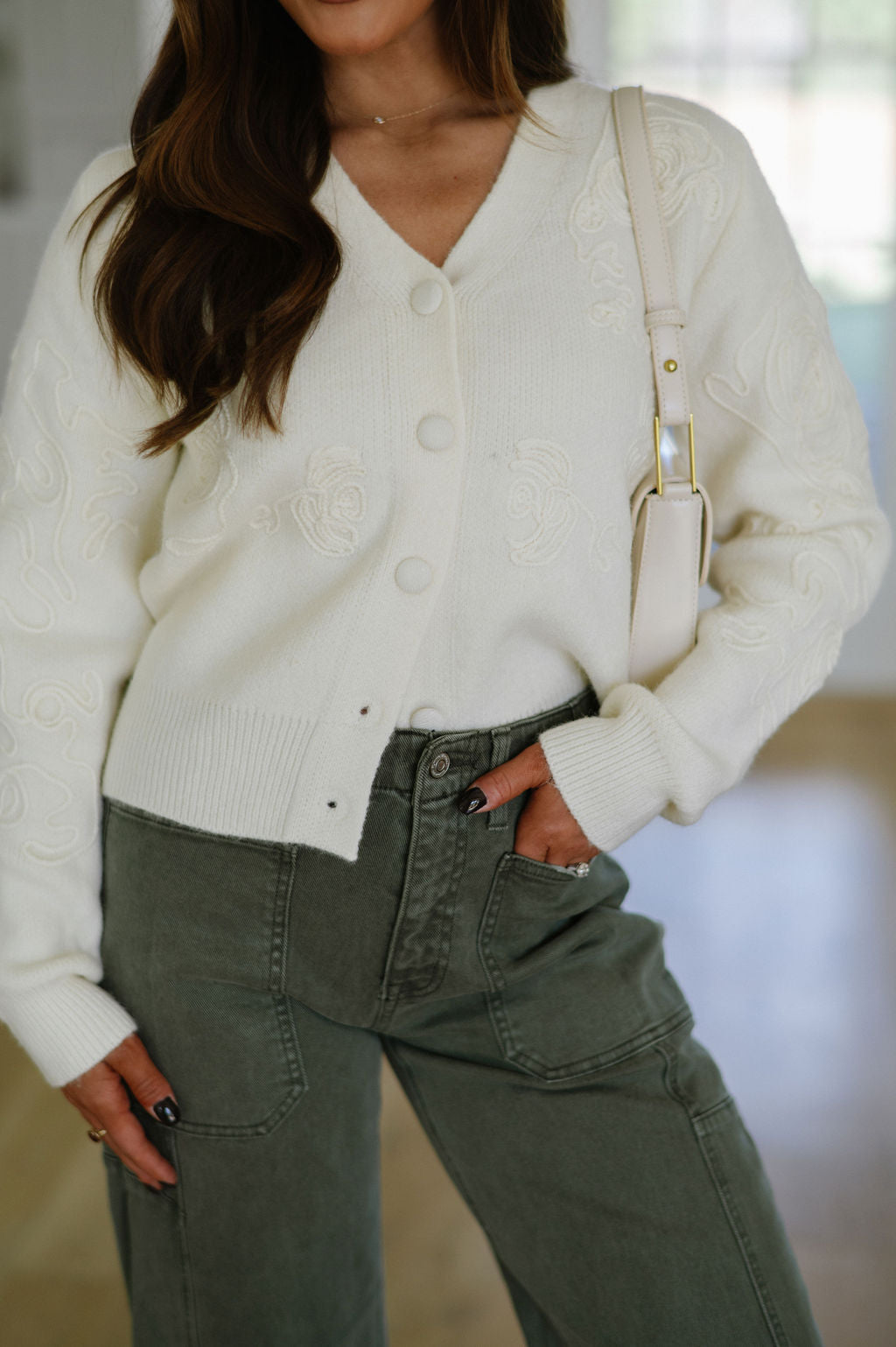 Benny Embroidered Cardigan- Cream