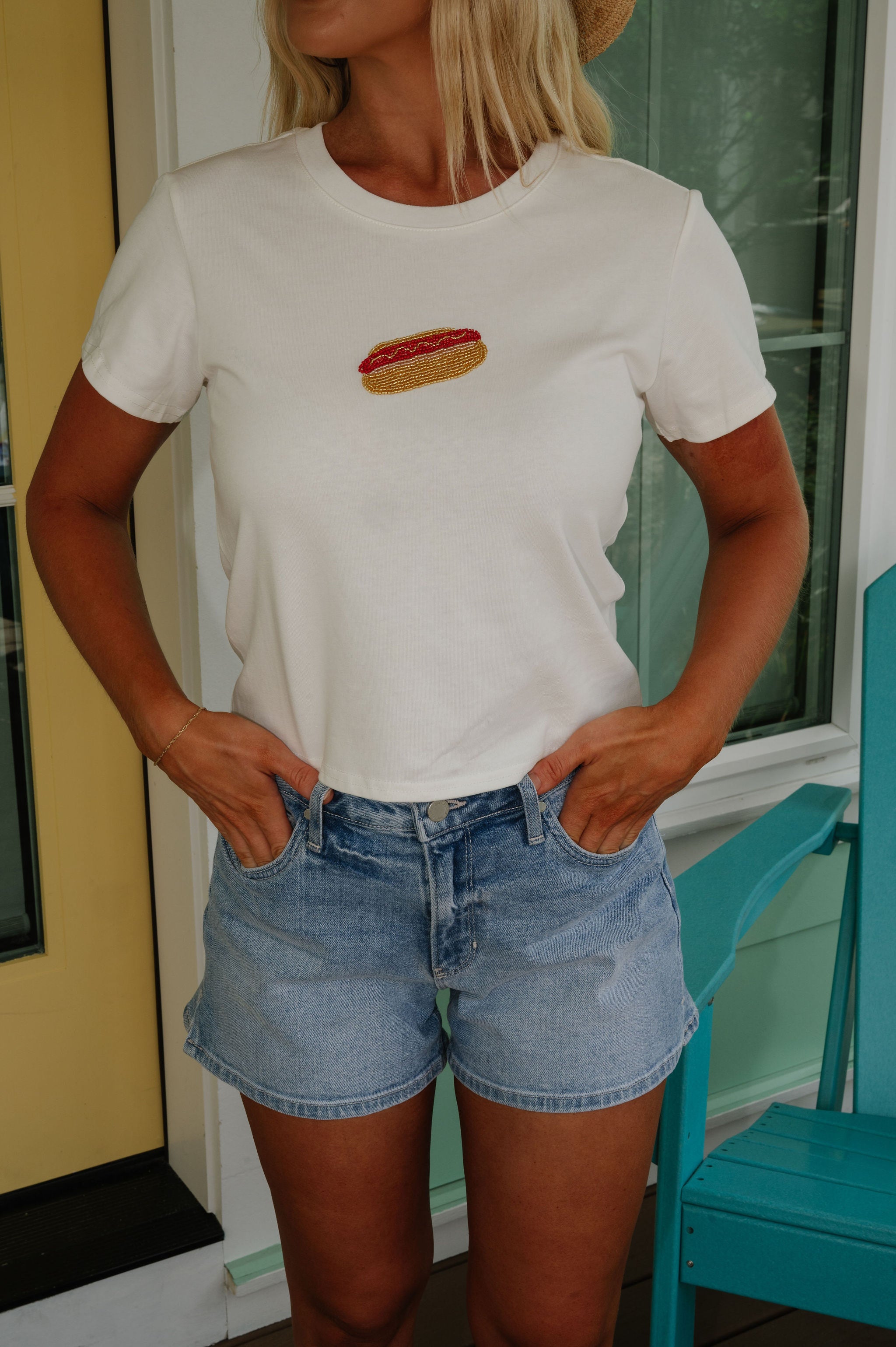 Hotdog Beaded Baby Tee-Off White