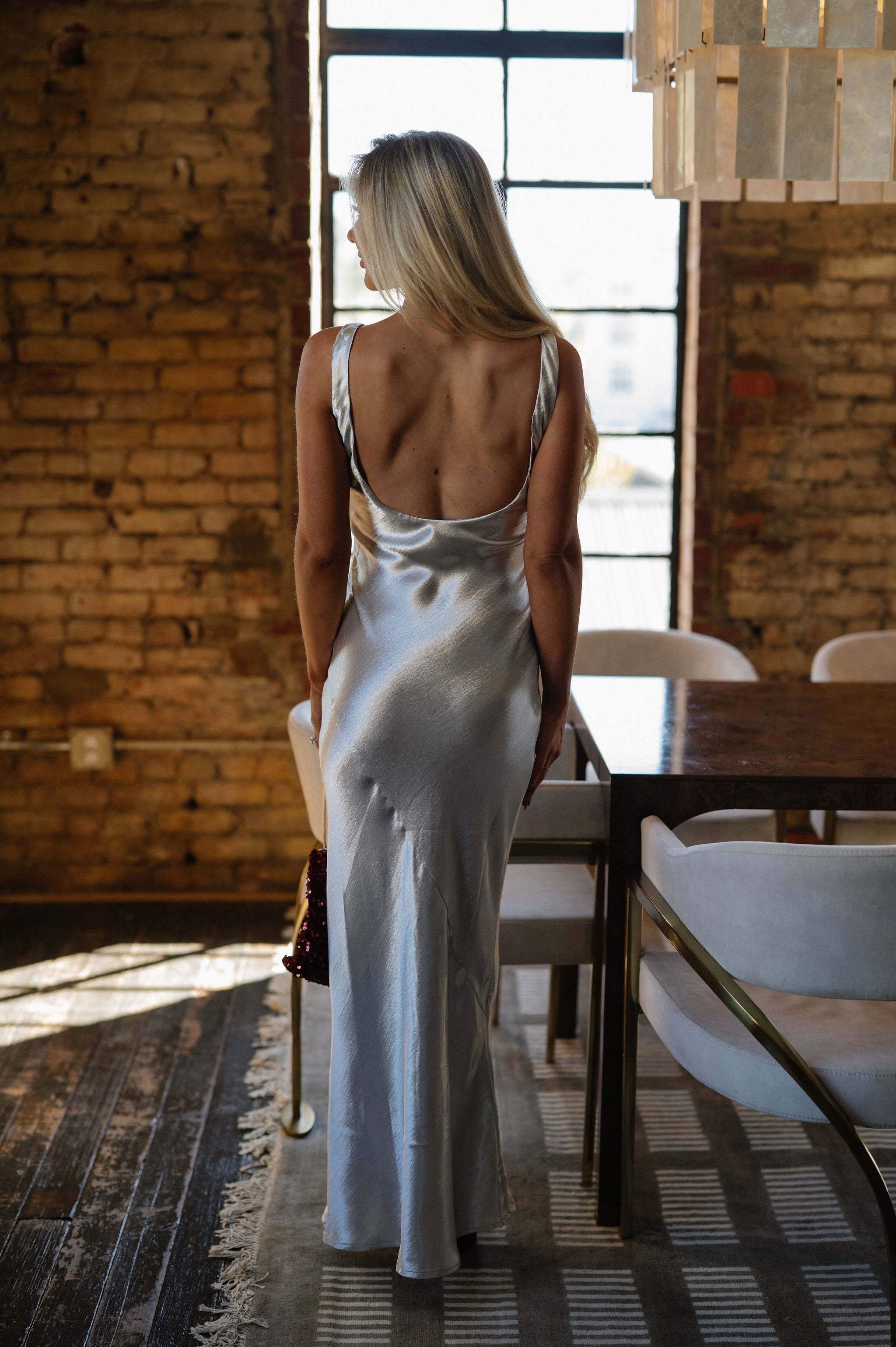 Elegant Maxi Party Dress-Silver