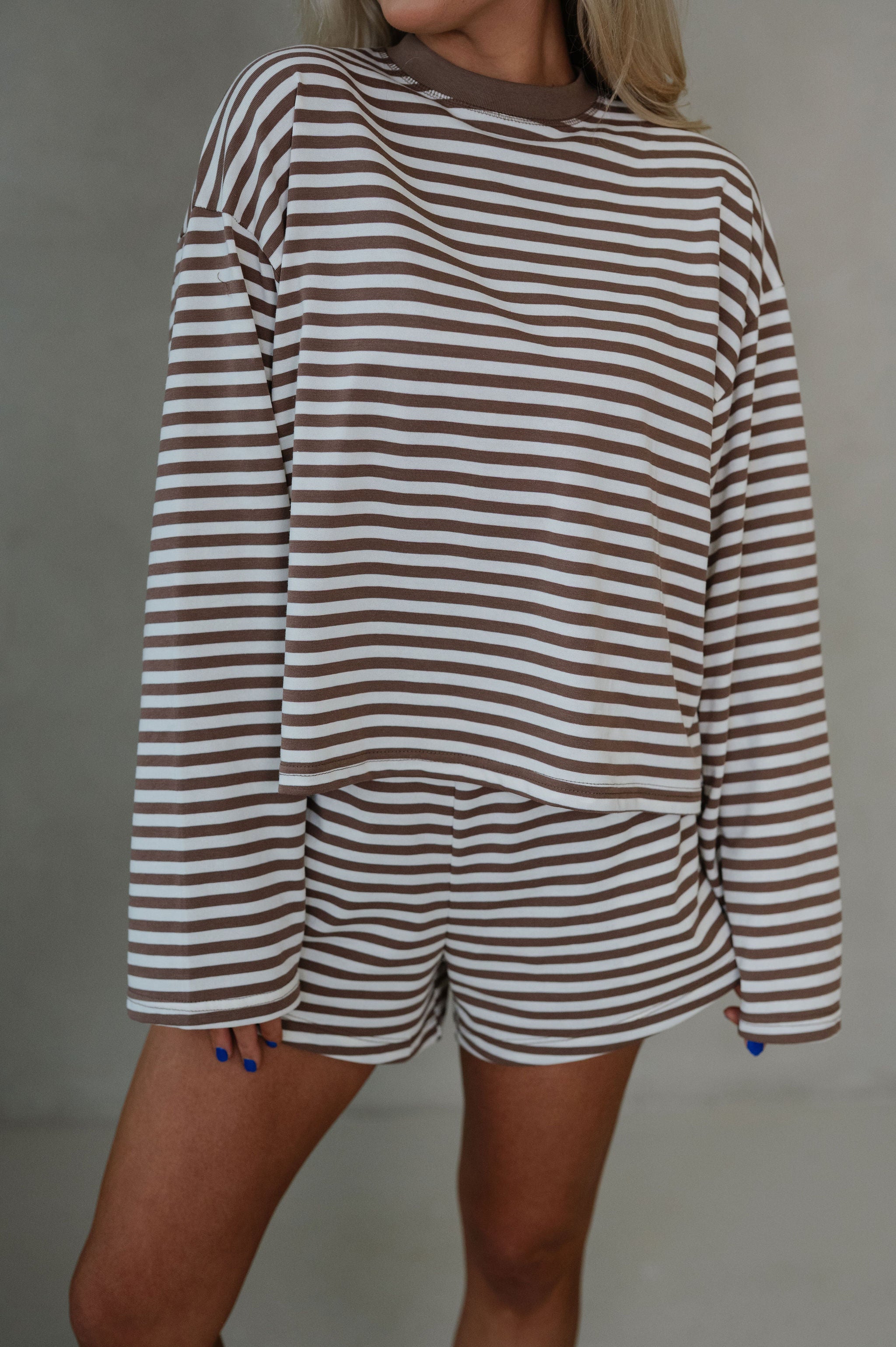 Anna Striped Shorts Set-Brown/Yellow