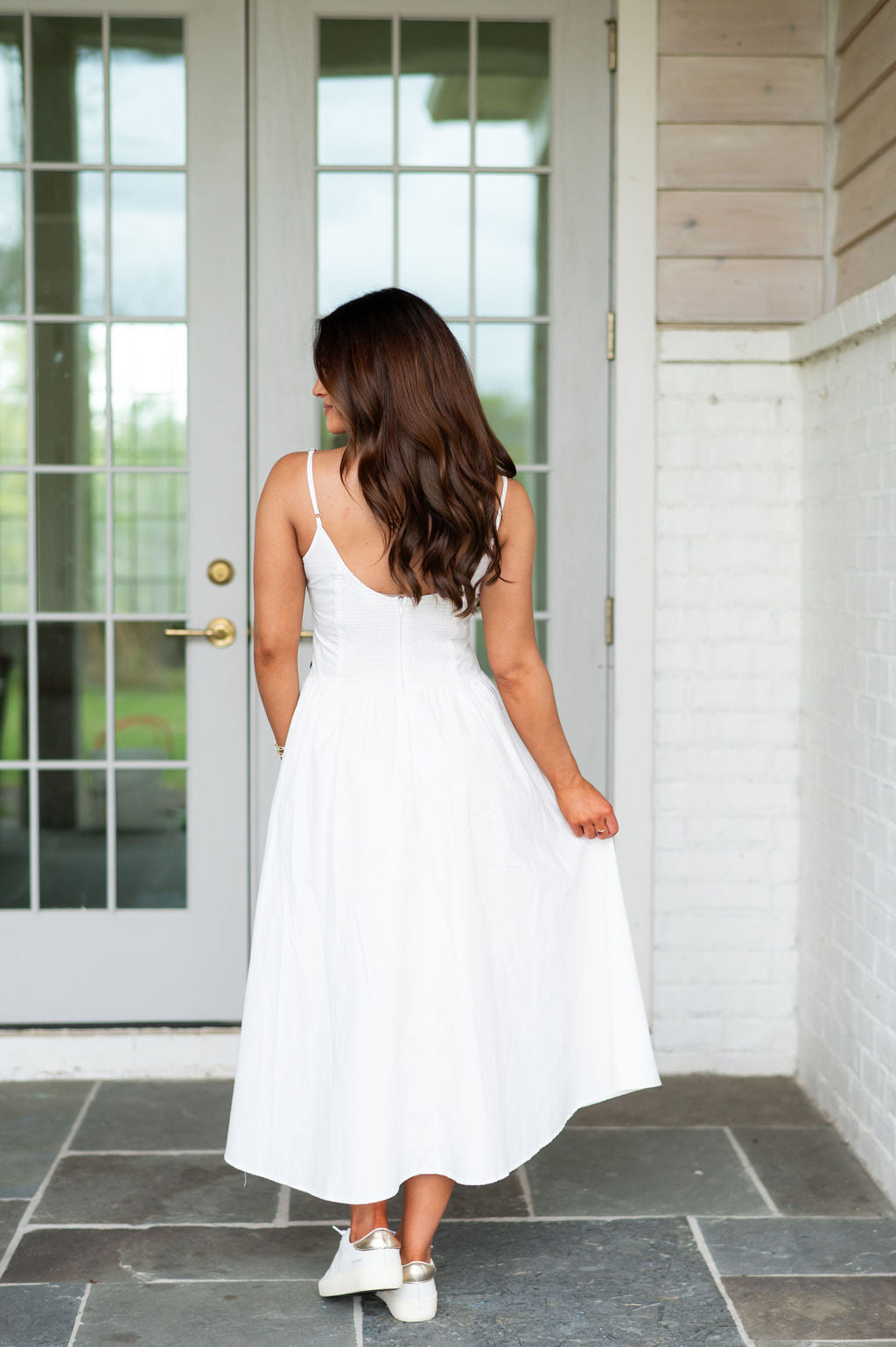 Colter Bow Detail Midi Dress-White