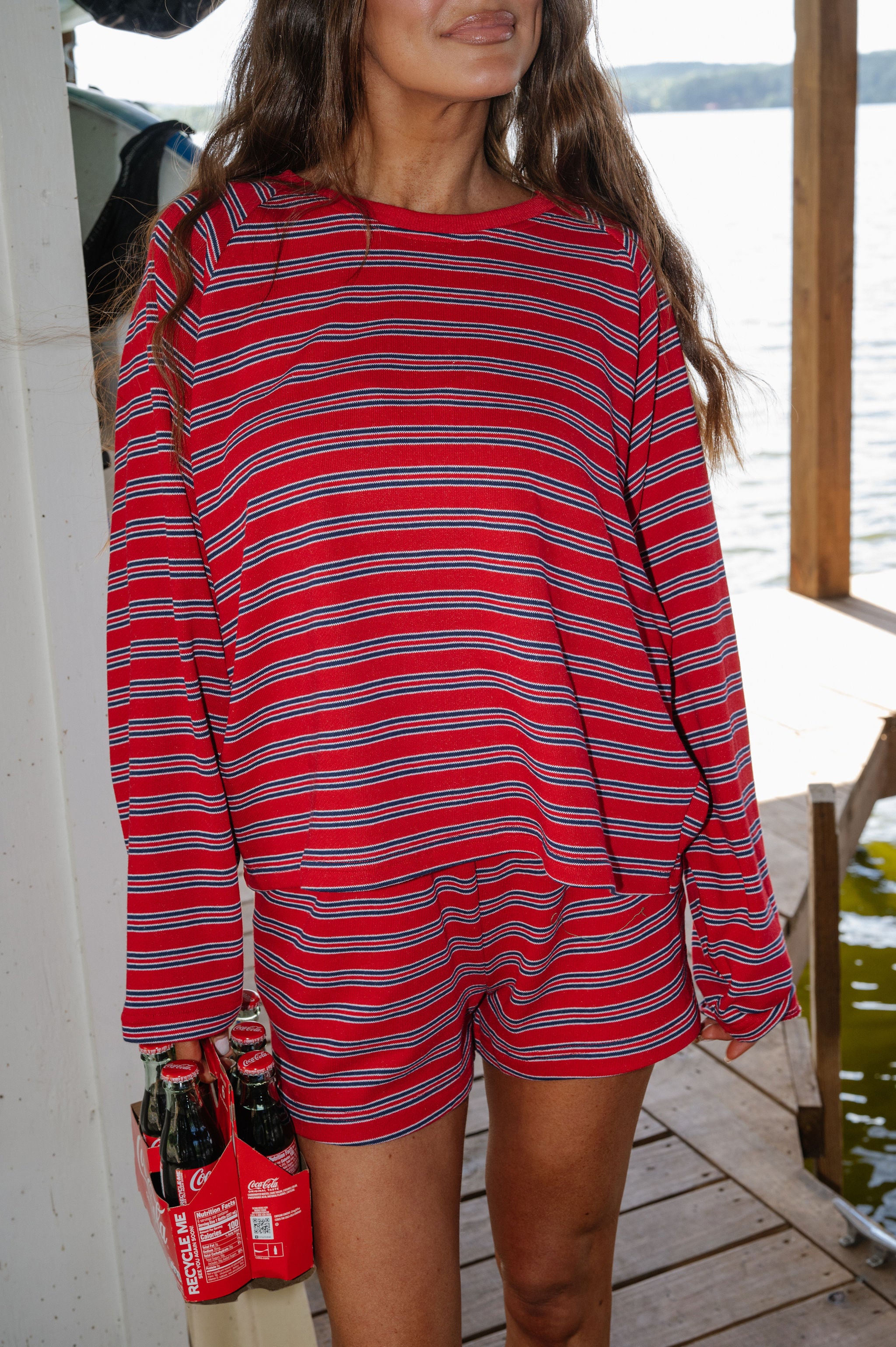 Jenny Striped Short Set-Red/Navy