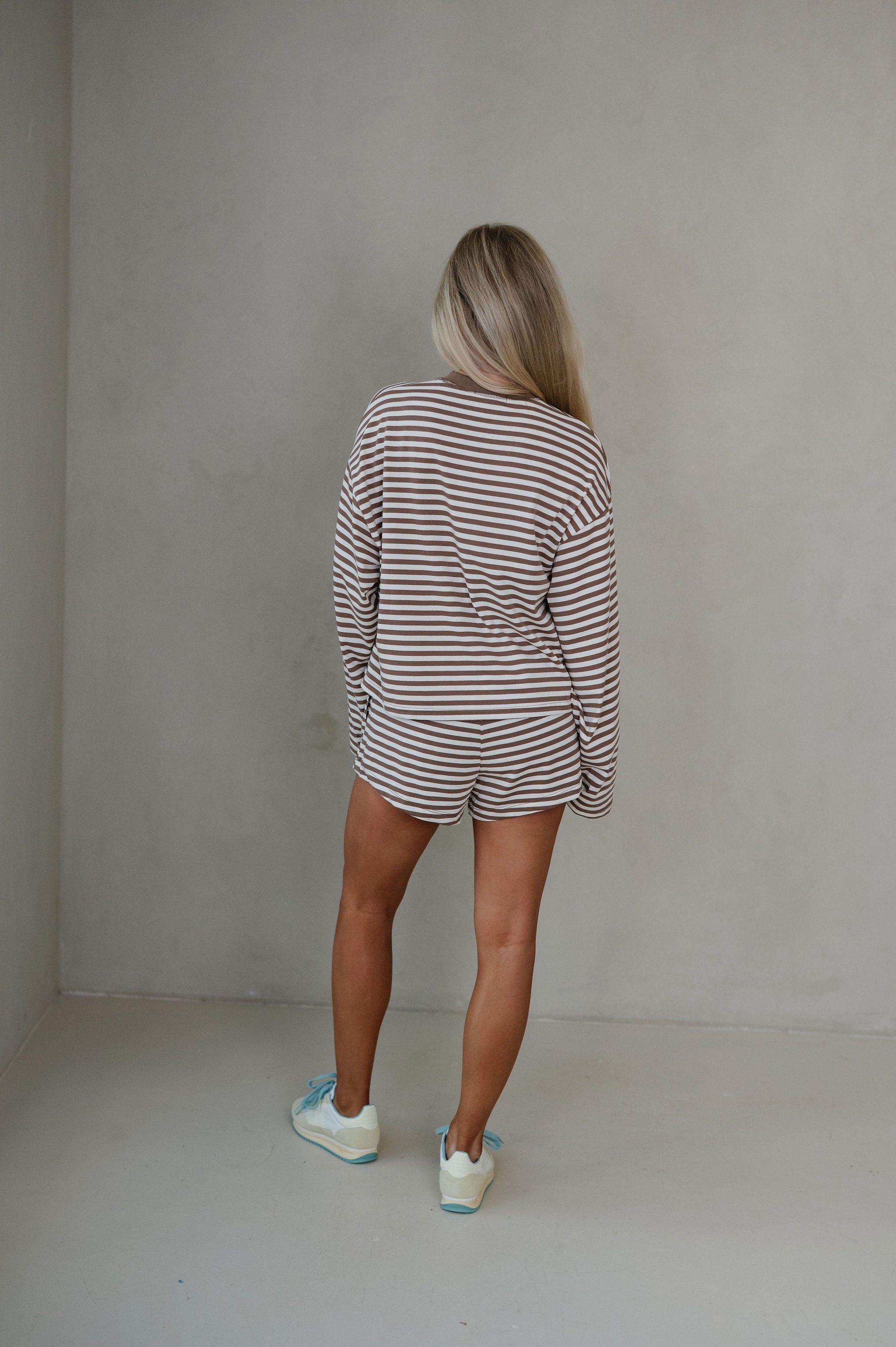 Anna Striped Shorts Set-Brown/Yellow