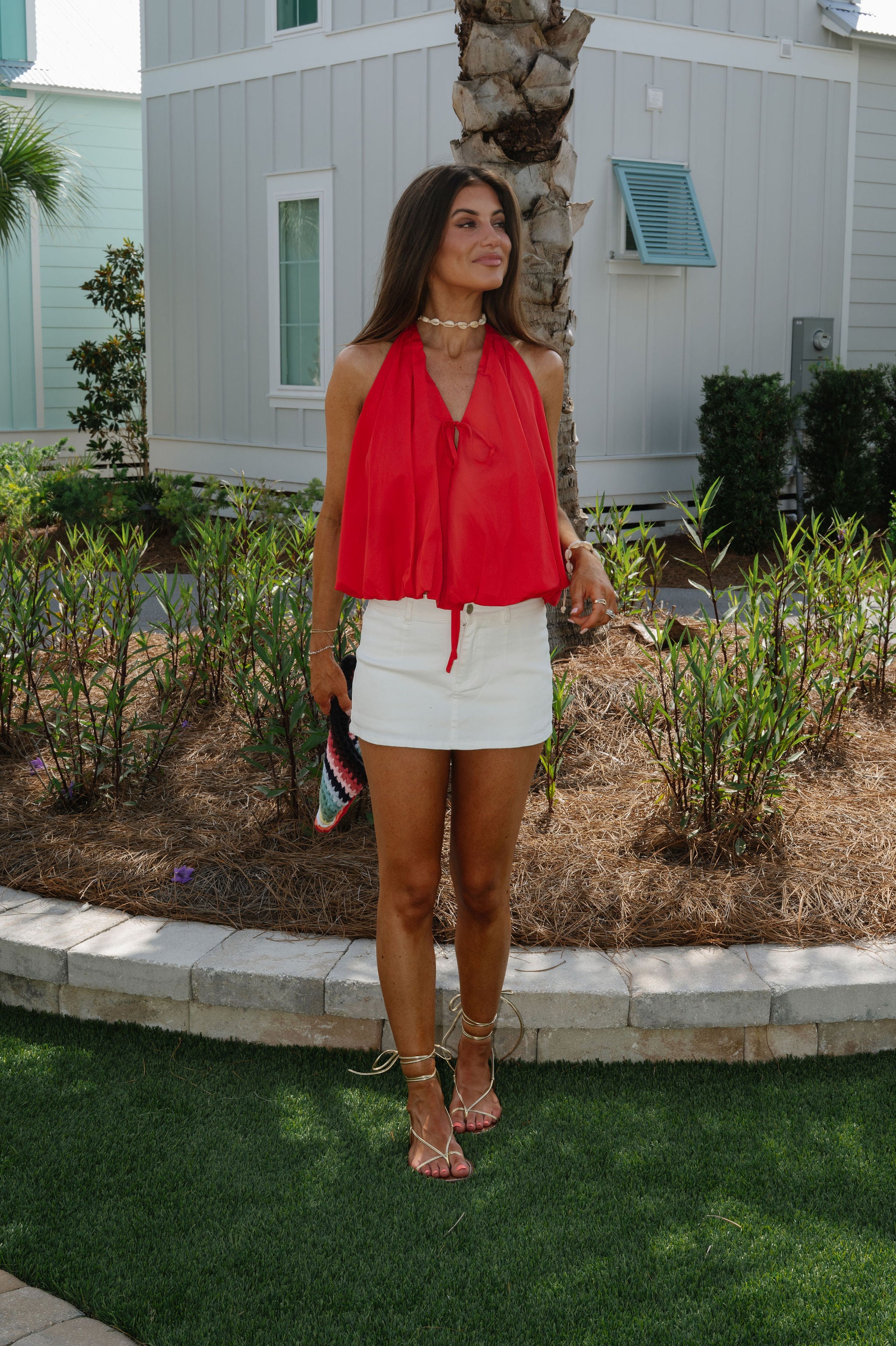 Max Bubble Halter Top-Red
