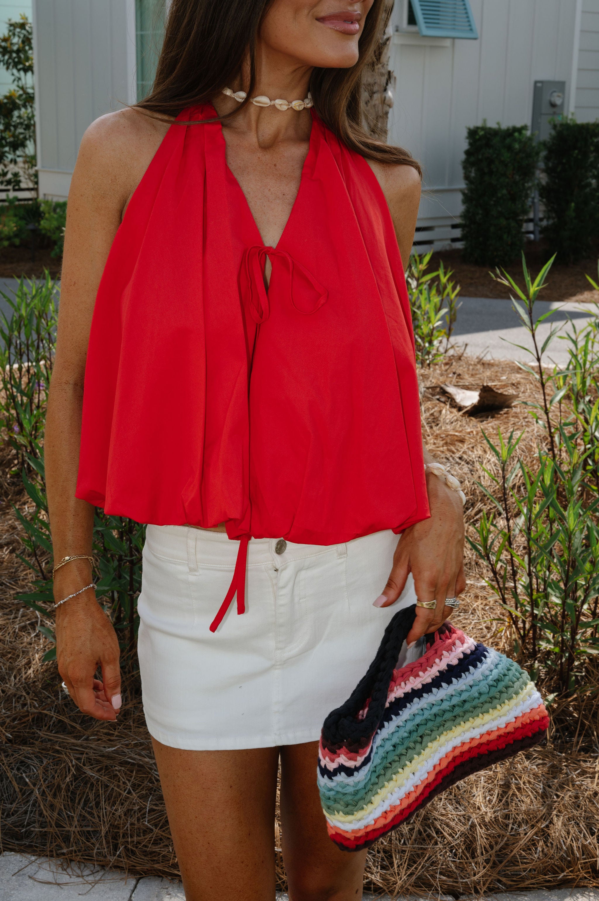 Max Bubble Halter Top-Red
