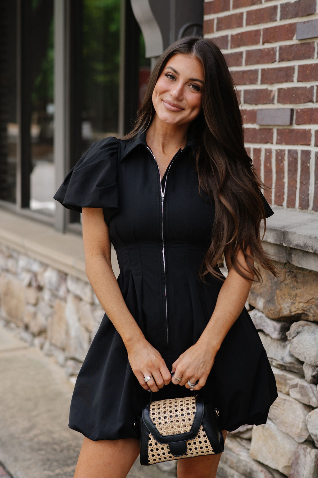 Stella Puff Sleeve Mini Dress-Black