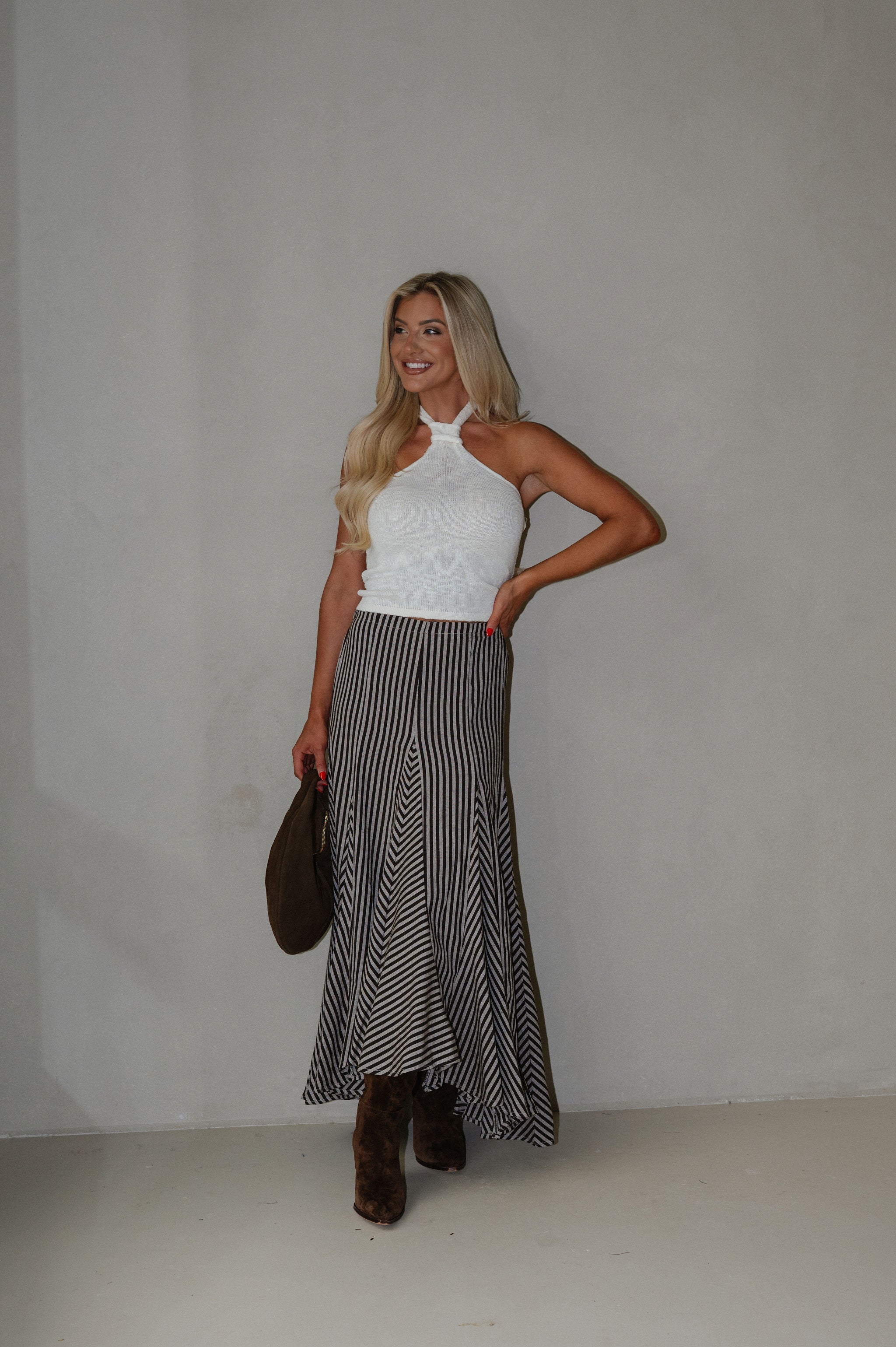 Nava Stripe Maxi Skirt-Brown