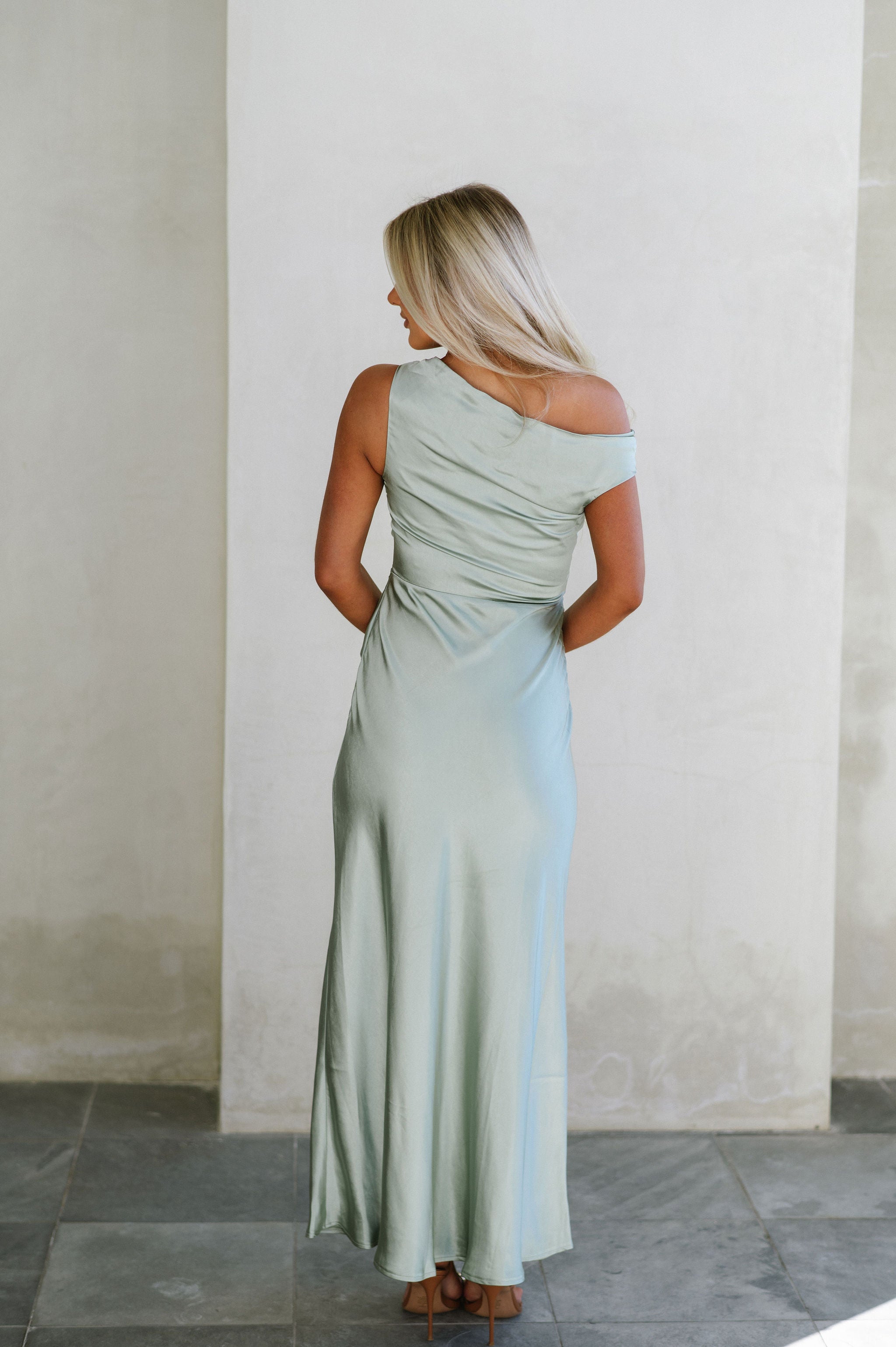 Rue Metallic Satin Dress-Sage