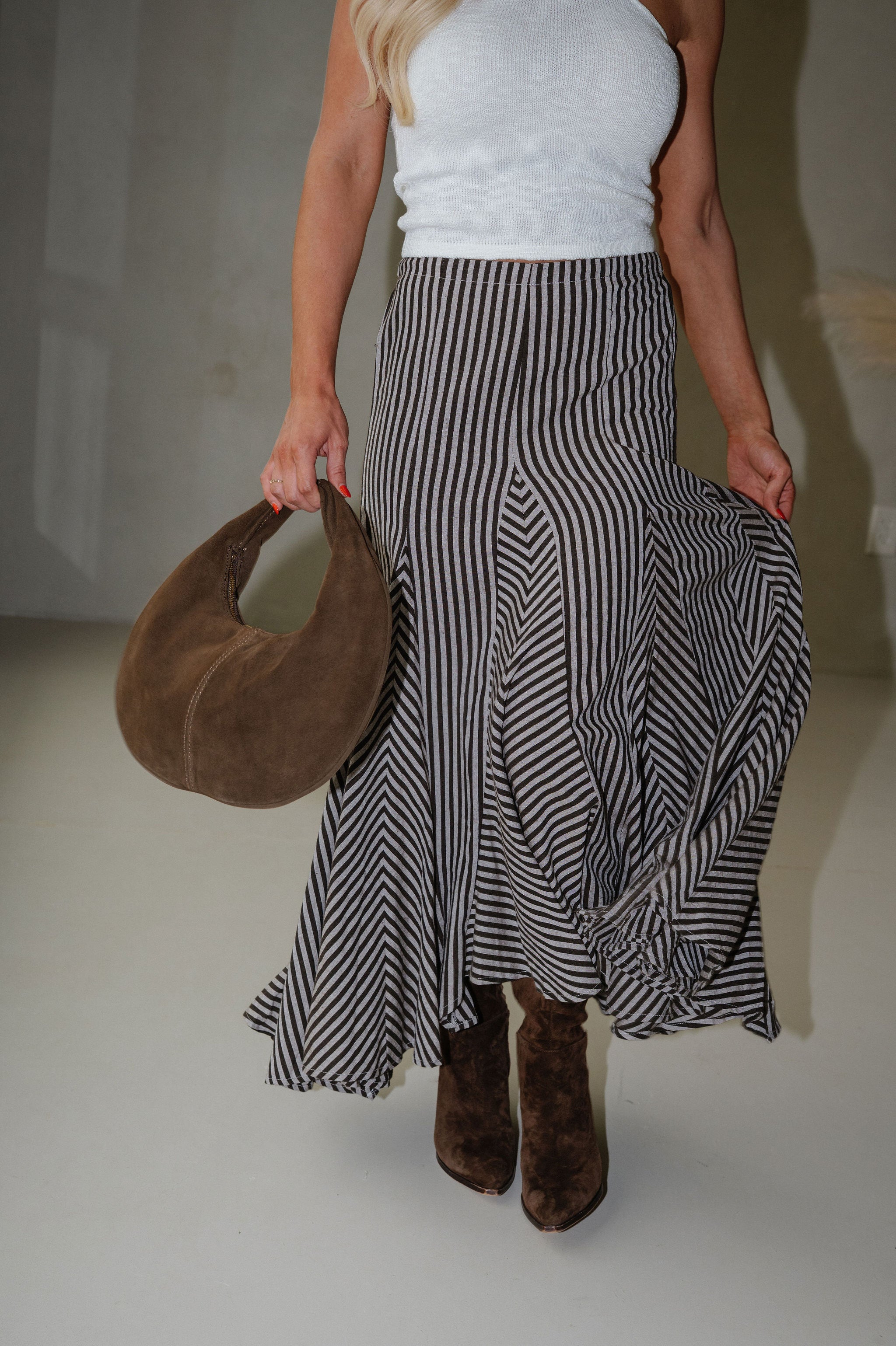 Nava Stripe Maxi Skirt-Brown