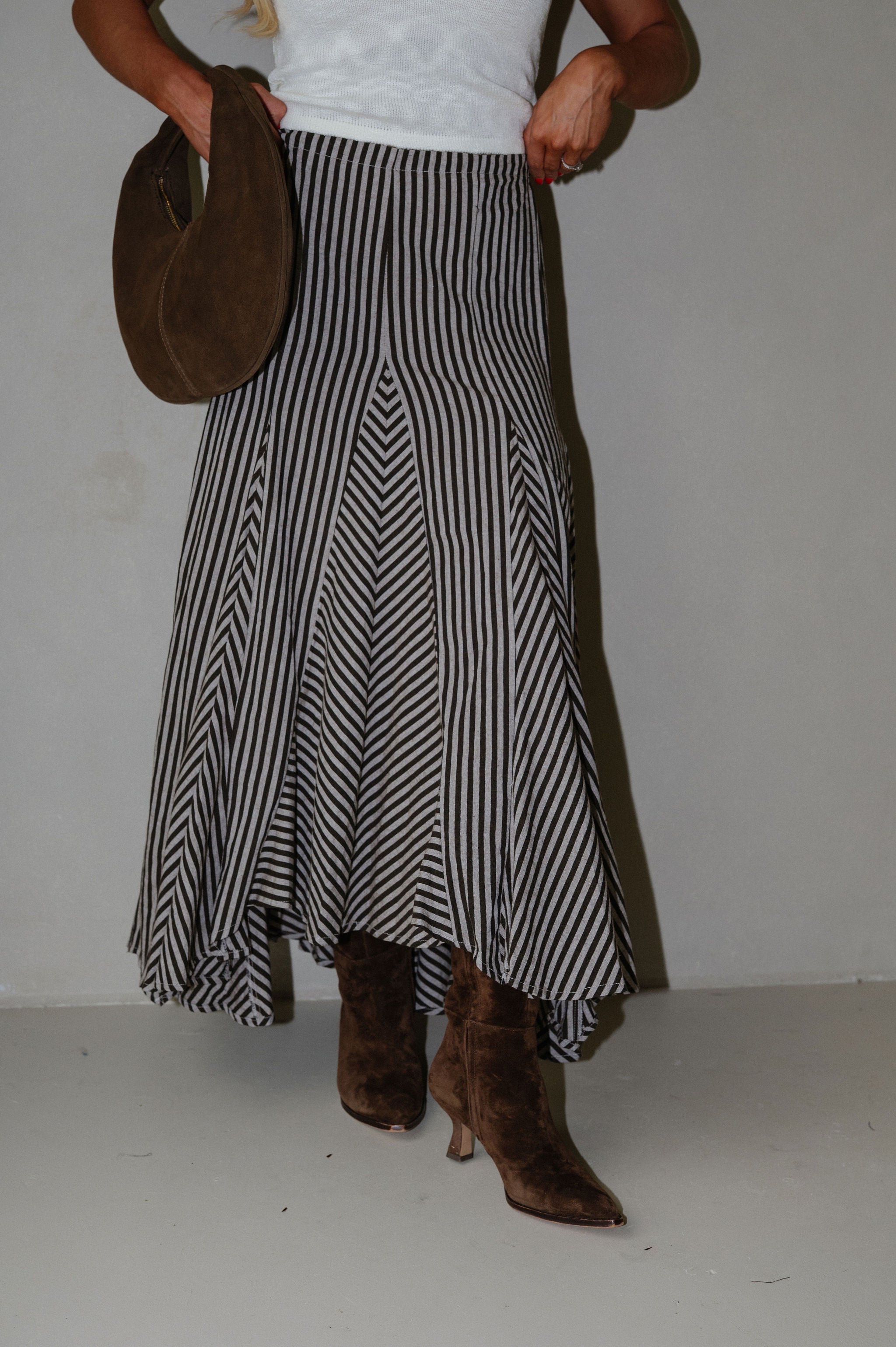 Nava Stripe Maxi Skirt-Brown