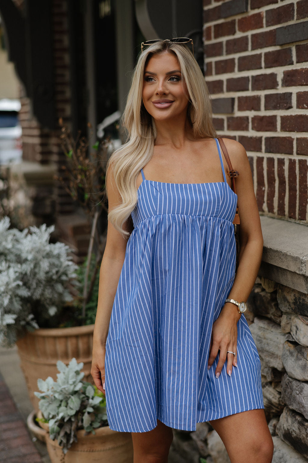 Harleigh Striped Dress- Blue