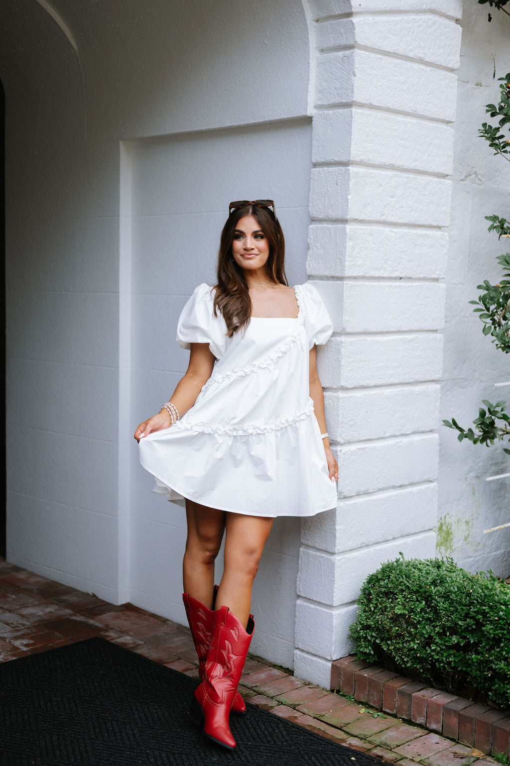 Ruffle Poplin Dress-Off White