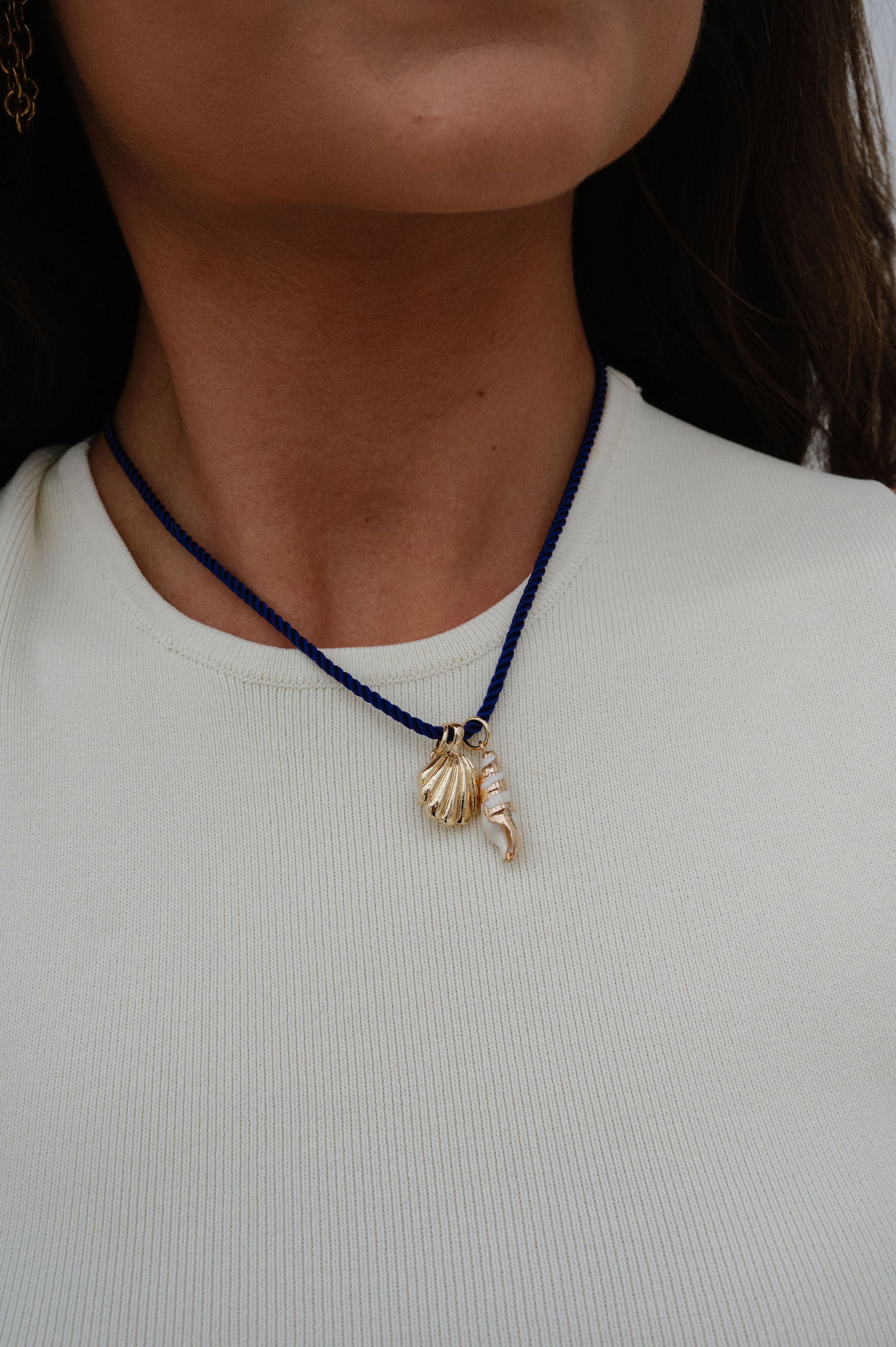 Sea Treasure Rope Charm Necklace-Deep Blue