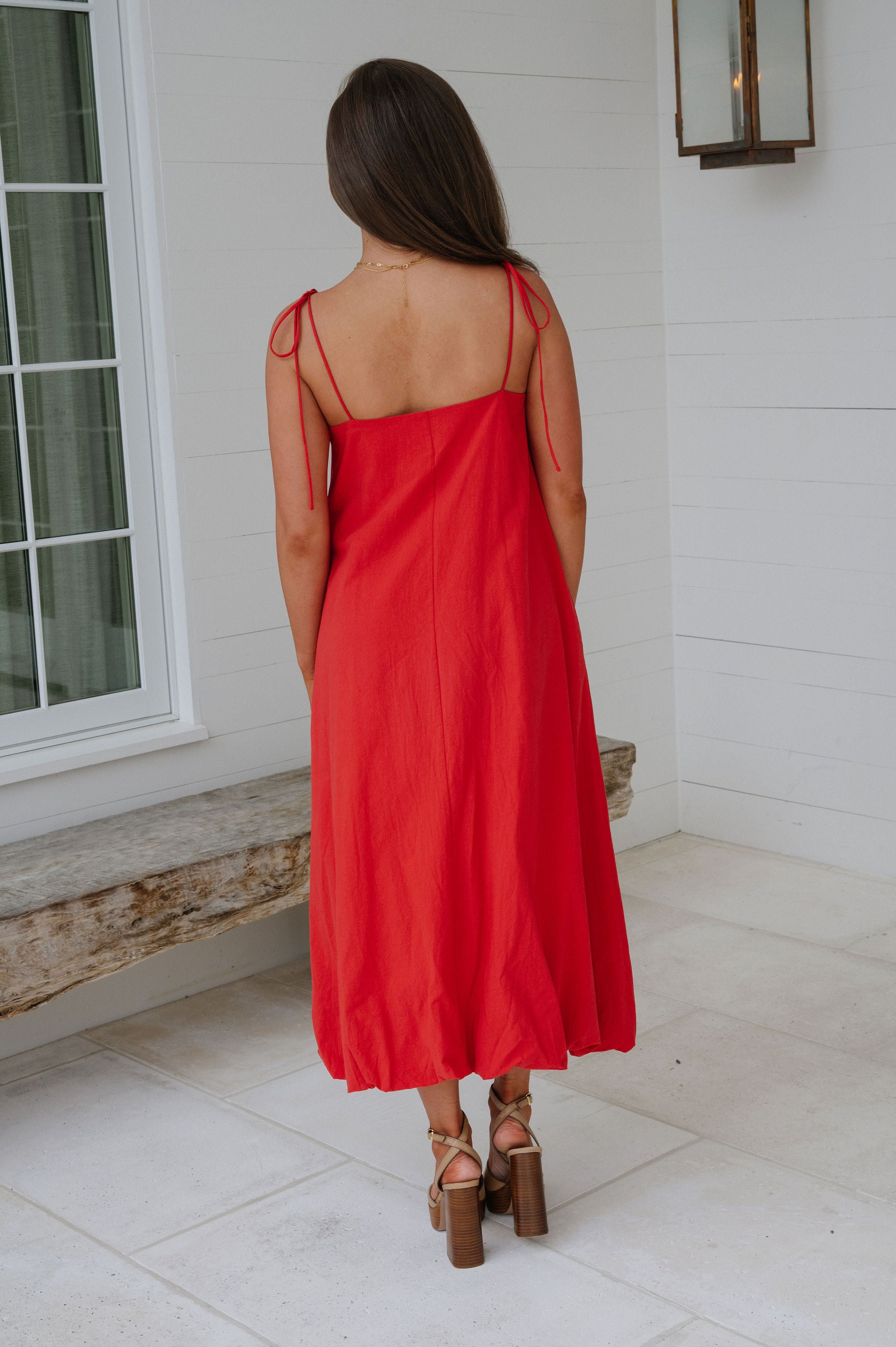 Bubble Hem Midi Dress- Red