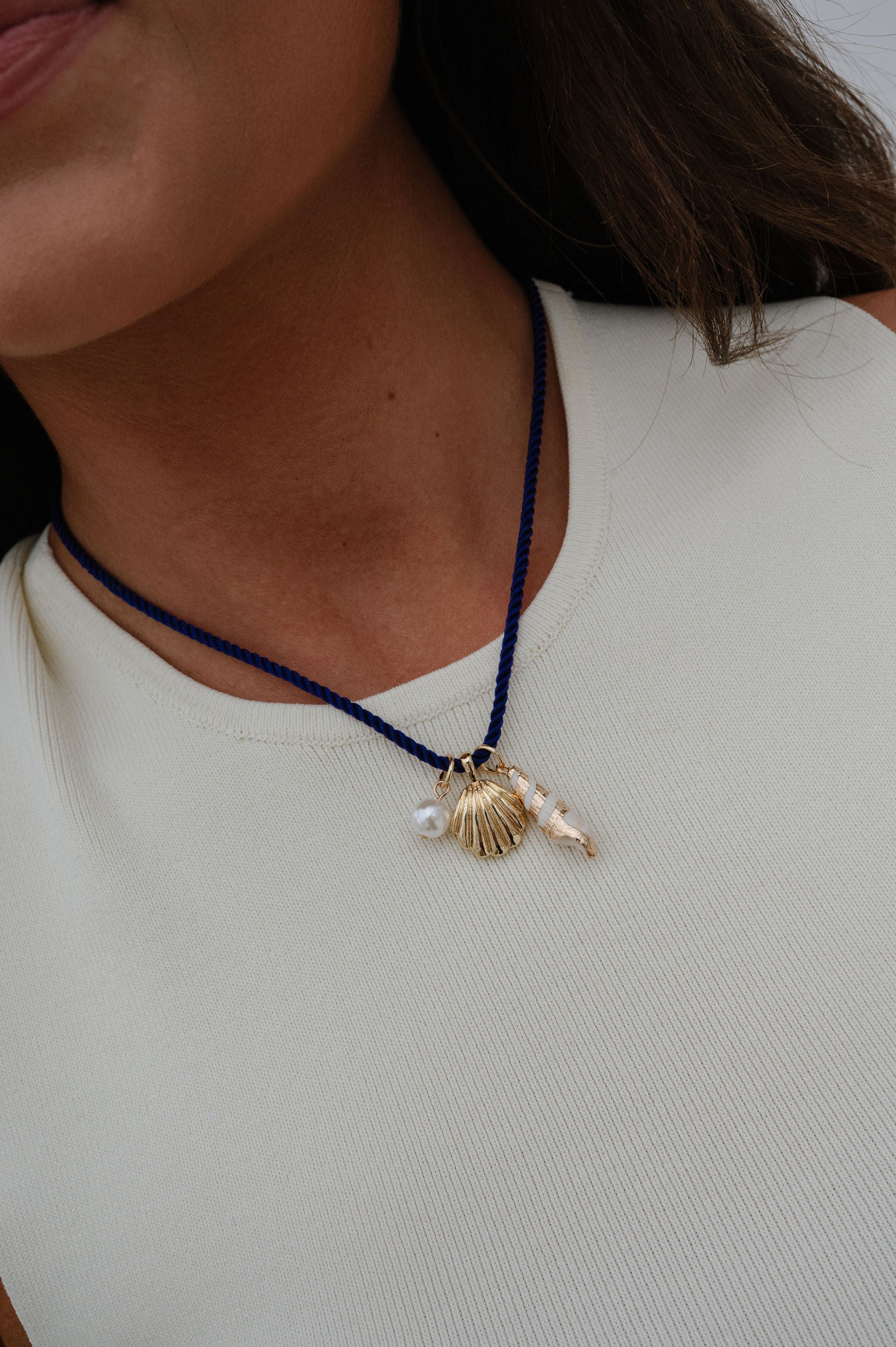 Sea Treasure Rope Charm Necklace-Deep Blue