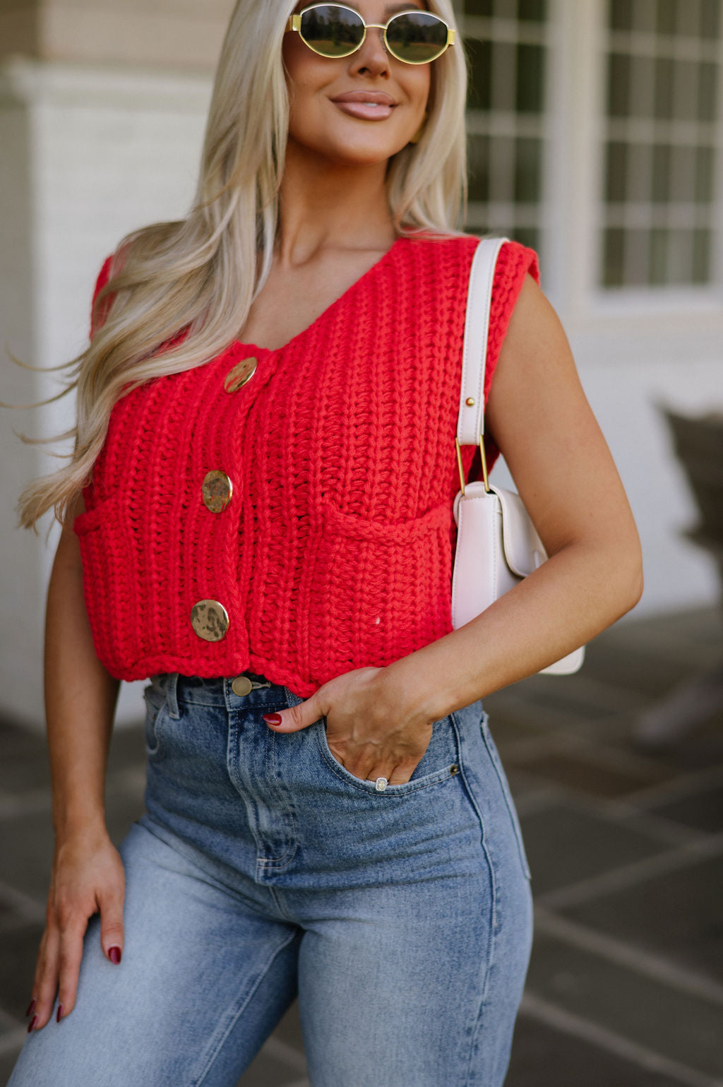 Bowie Sweater Vest-Red