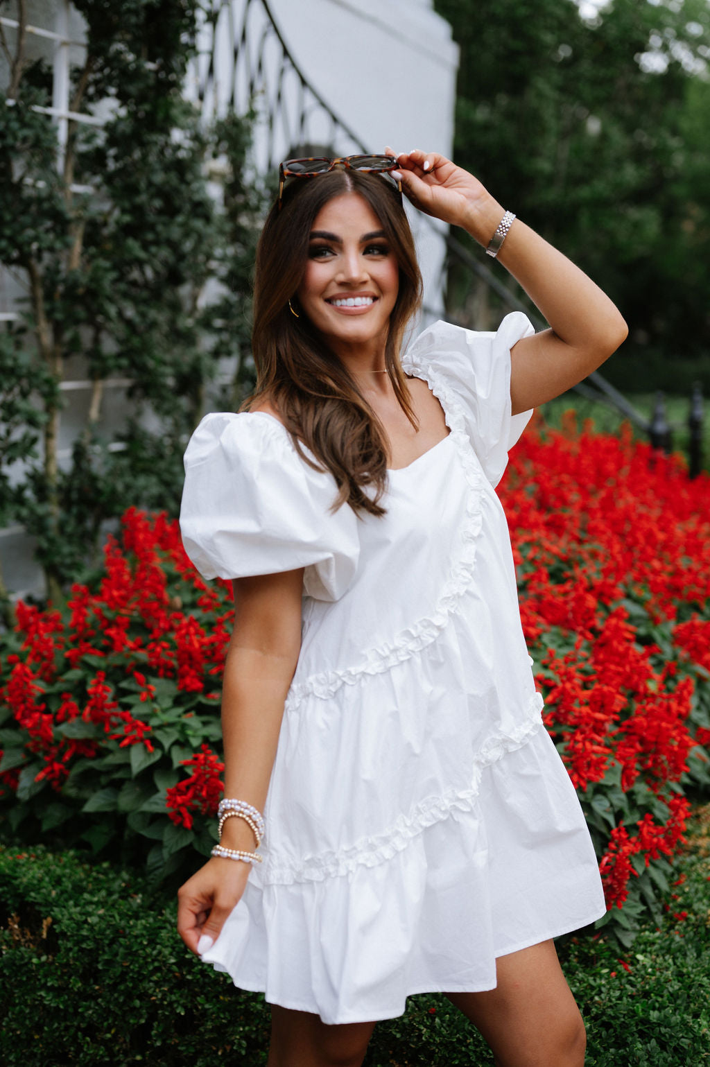 Ruffle Poplin Dress-Off White