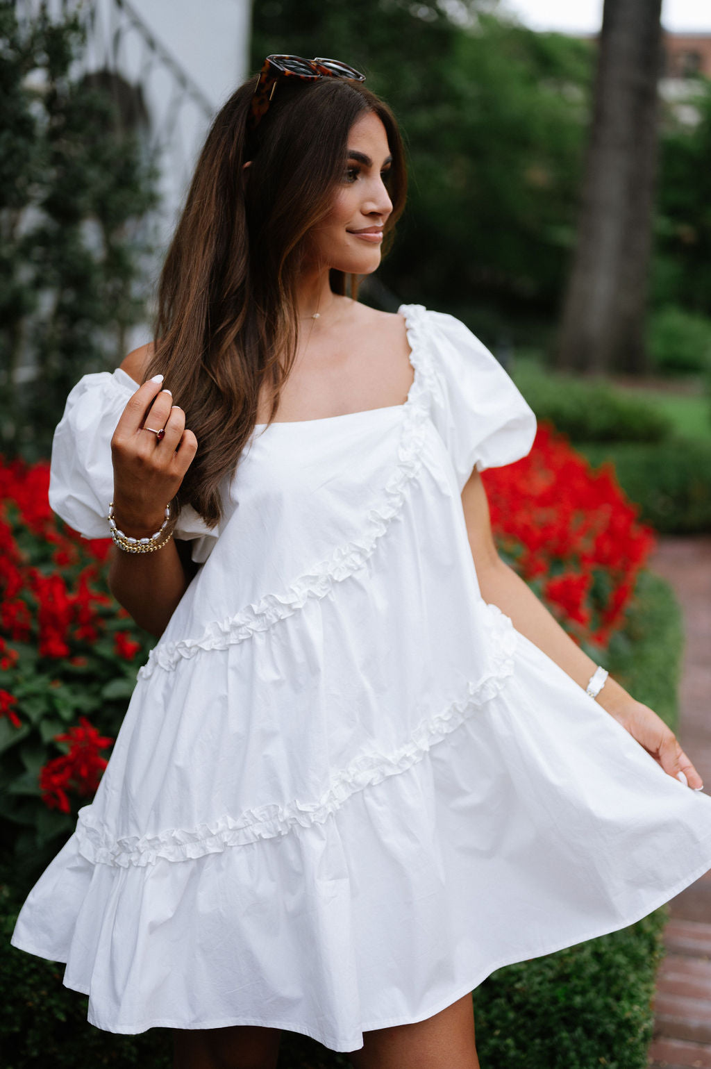 Ruffle Poplin Dress-Off White