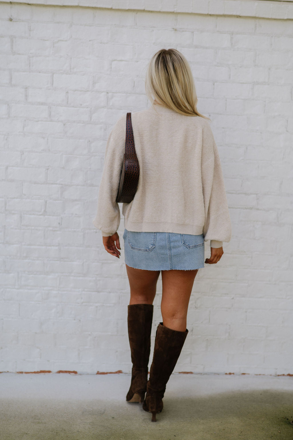 Button Down Boucle Sweater-Wheat